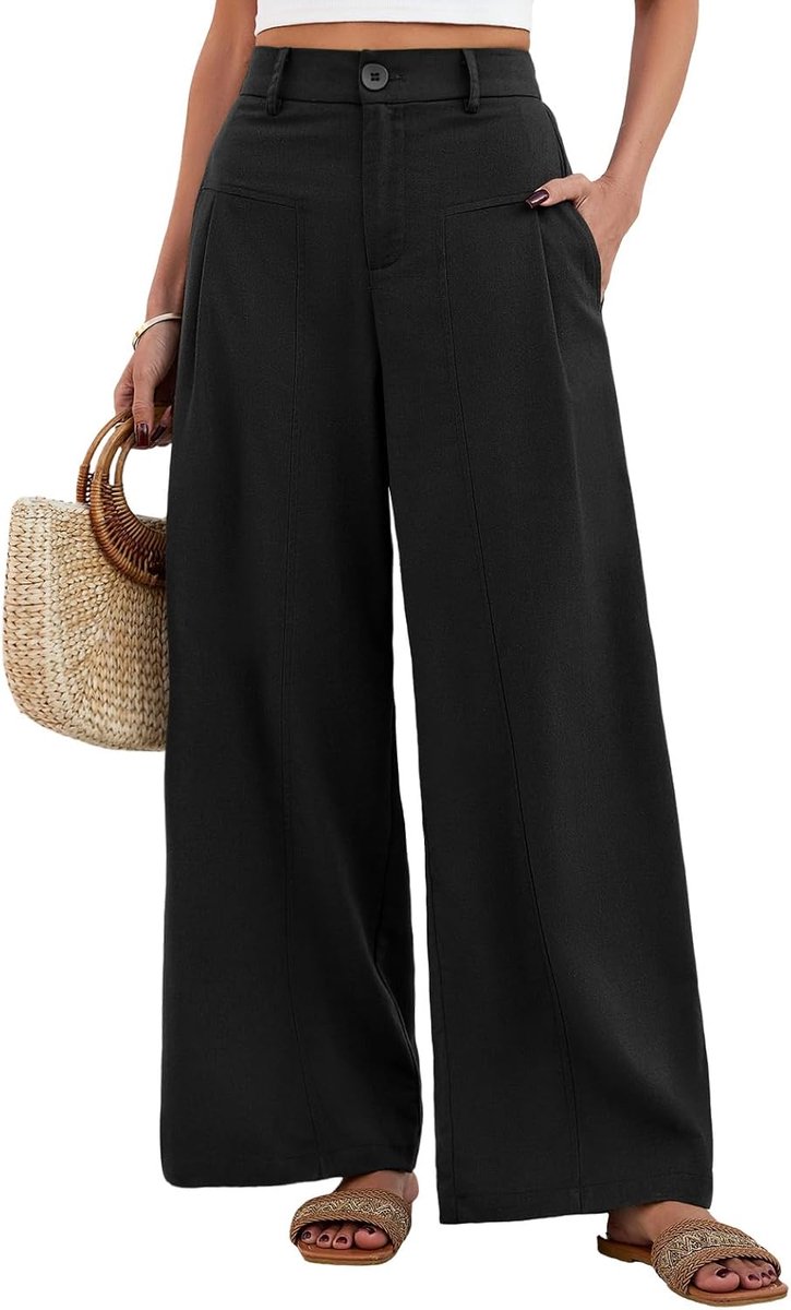 Broek dames casual wijde pijpen zomerbroek half elastische taille elegante losse palazzo broek voor vrouwen lichtgewicht bodems