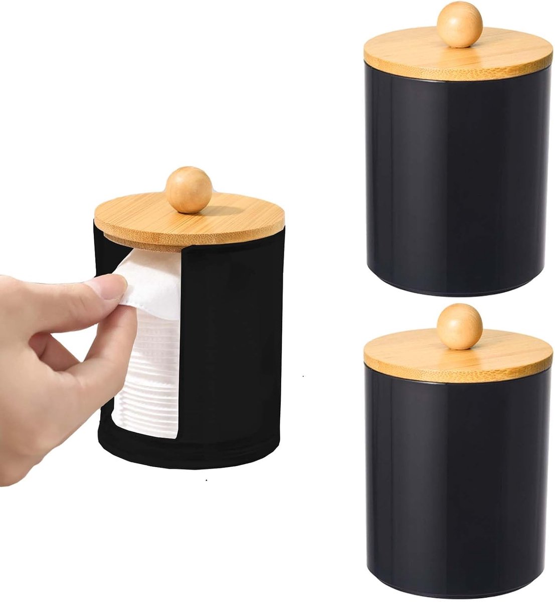 3 Stuks Wattenstaafjeshouders, Zwarte Wattenschijfdispenser