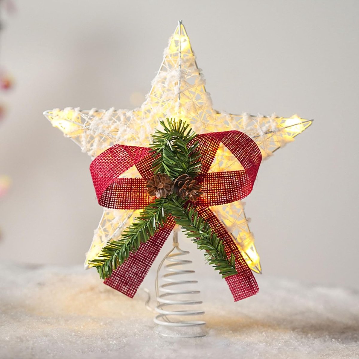 3D kerstboomtopper in de vorm van een ster, kerstboomtopper en dennenboom opzetter voor kerstversiering en kerstdecoratie Seizoensdecoratie - Wit dennenappel