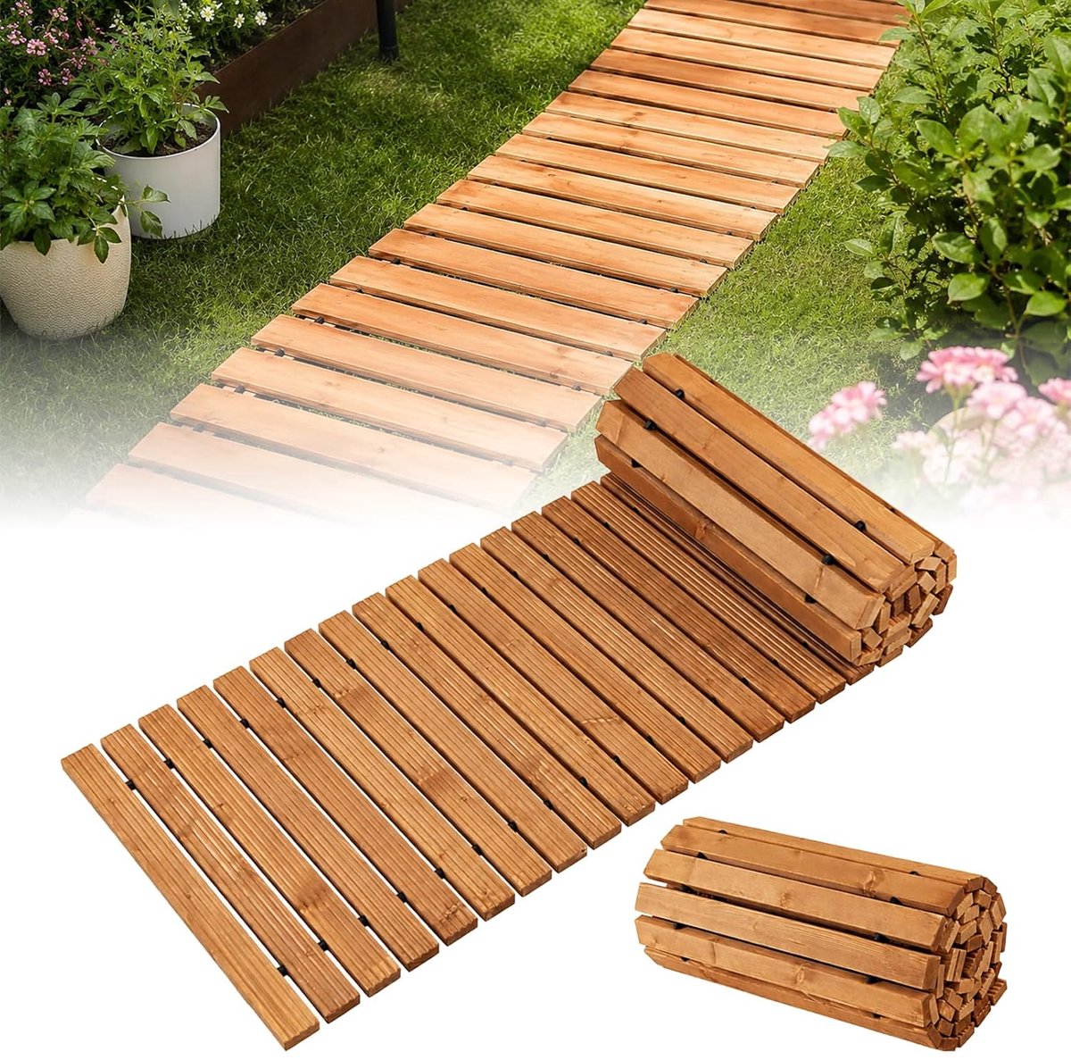 Zweg tuinpad, rolbaar, tuinpad, looppad van cederhout, 2,4 m
