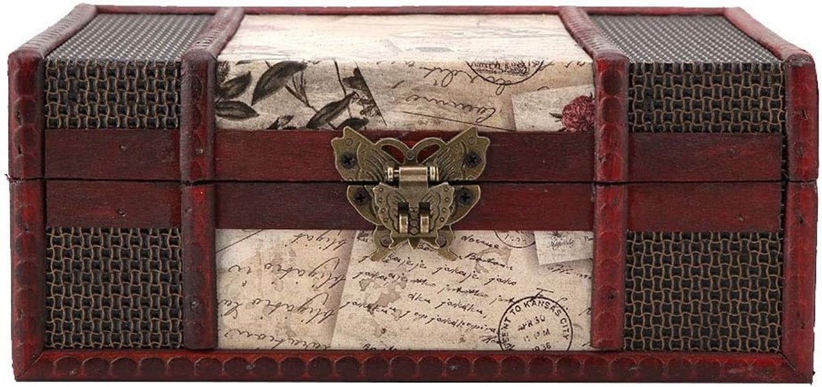 Vintage Houten Opbergdoos Boek Vintage Houten Sieraden Organizer Decoratieve Organizer Vintage Sieraden Schatkist Kleine Decoratieve Schatkist(Pad met slot)