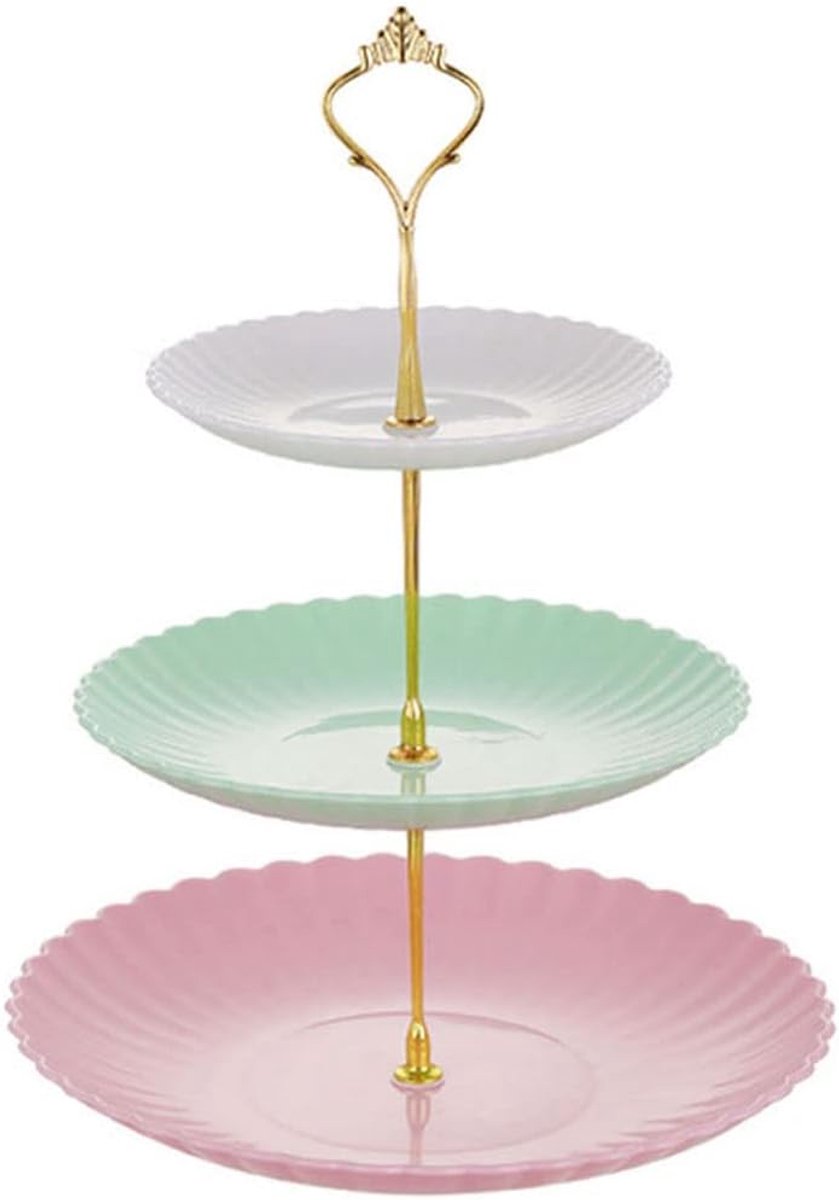 3 Tier Cake Stand,Plastic Cupcake Standaard,Taartstandaard op 3 Niveaus,Geavanceerd Ontwerp,Cupcake Stand,Voor Theekransje,Verjaardag,Feest,Bruiloft(Gemengde Kleur)