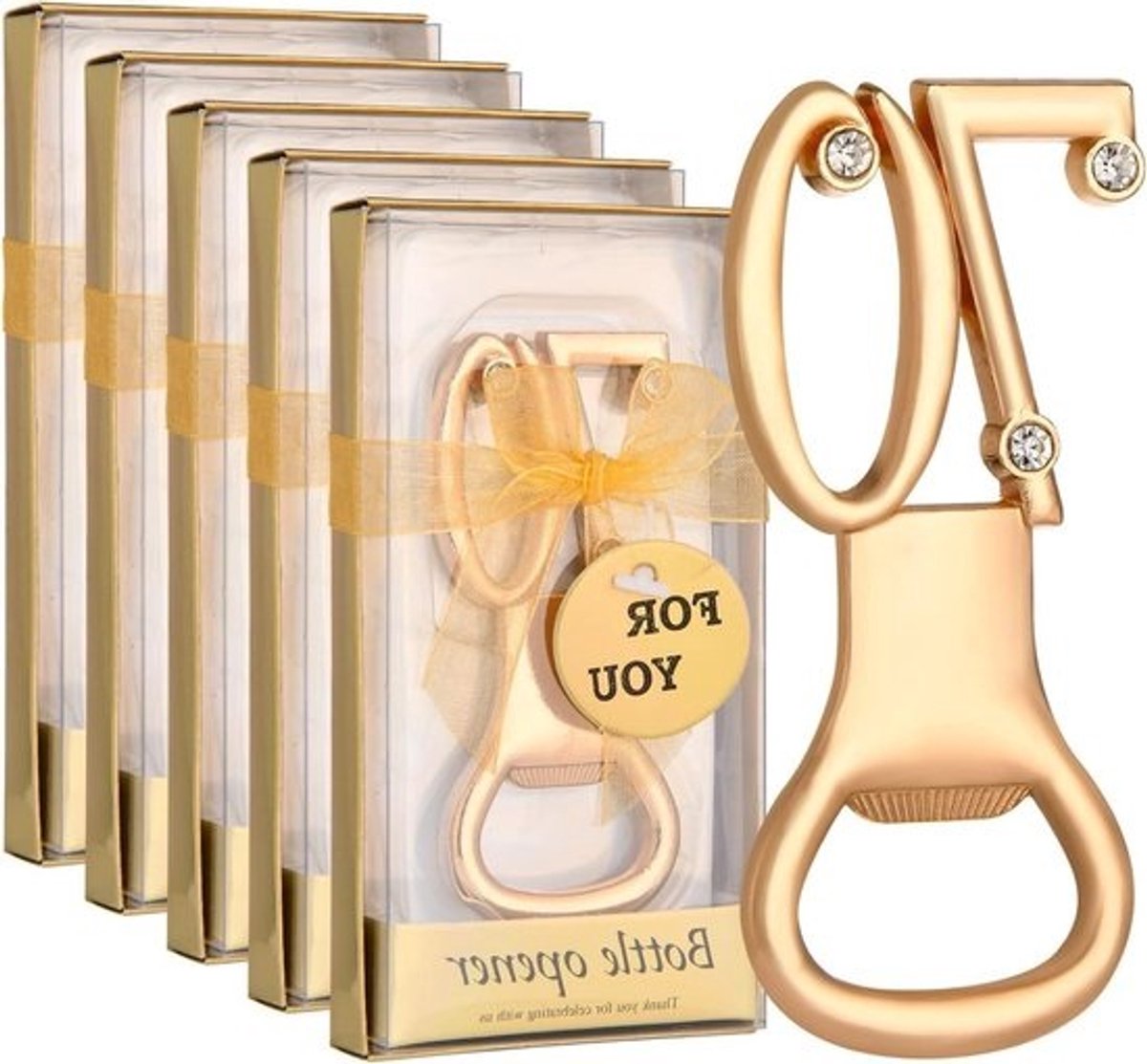 Flesopeners Gouden Jubileum - Feestartikelen Cadeau - Feestdecoratie - Met Strass Steentjes - 36 stuks - Goud