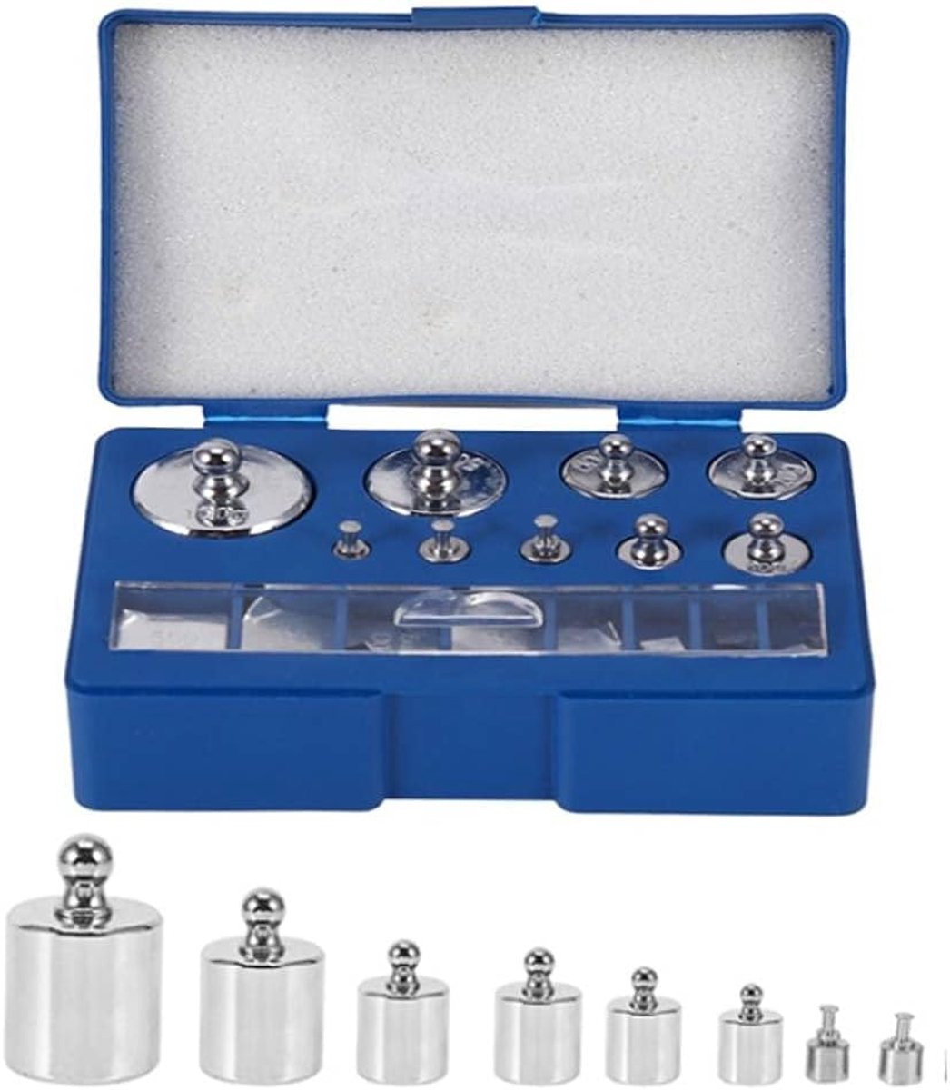 Dailygoods- Kalibratiewichten Set 17 Stuks - Roestvrij Staal - Inclusief Tweezers - Compact en Lichtgewicht - Totale Gewicht 212 g - Nauwkeurigheid +/