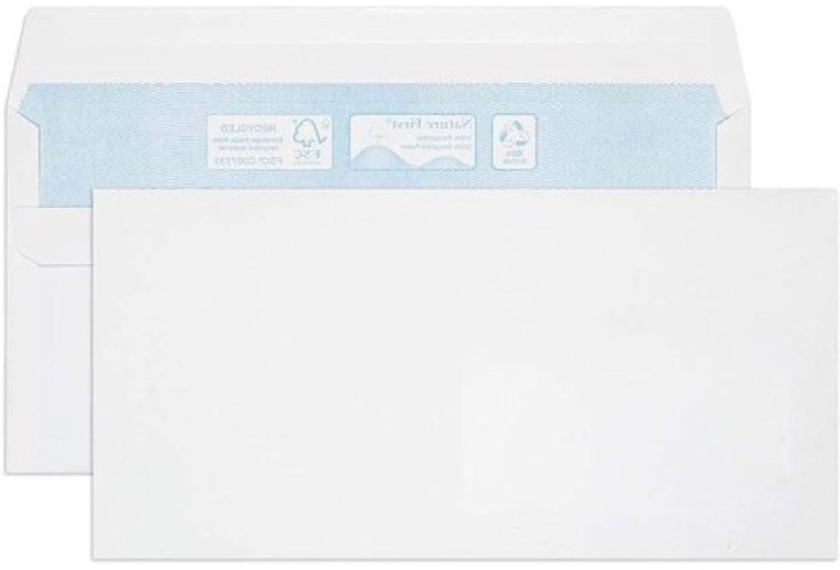 Portemonnee Enveloppen - Zelfsluitend Wit - Zakelijk Versturen - 100% Gerecycled Papier - DL 110x220mm - Wit