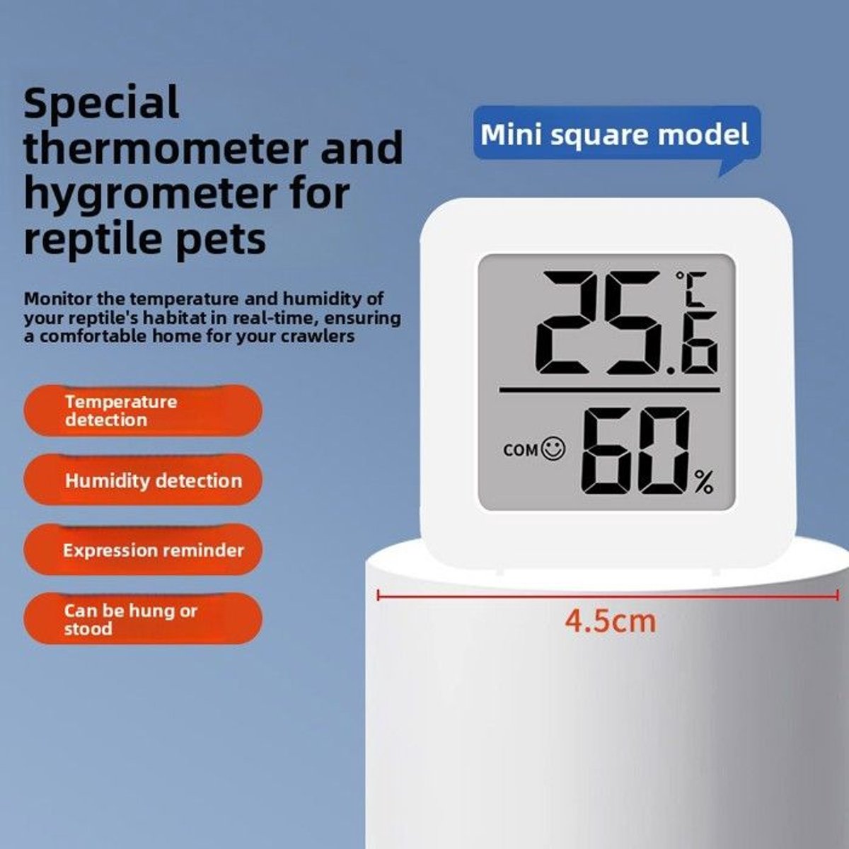 Digitale thermometer-hygrometer - Mini vierkant - Hoge precisie - Voor reptielen en incubatie