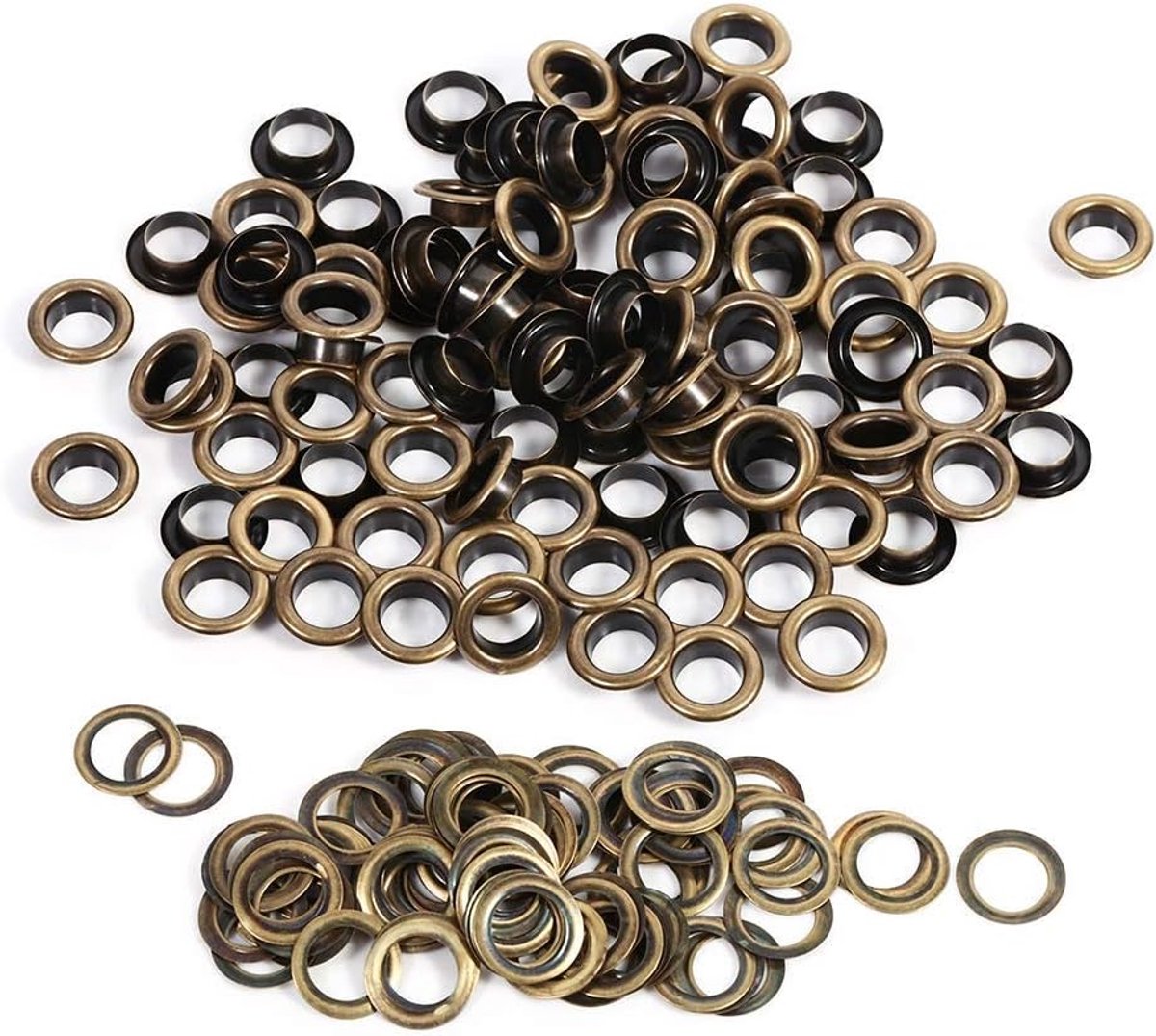 Dailygoods- Oogboord 10 mm - Verstelgereedschap - Messing/ijzer - 100 Sets - Rond - Gemengde kleuren (brons/zwart/goud) - Ogen