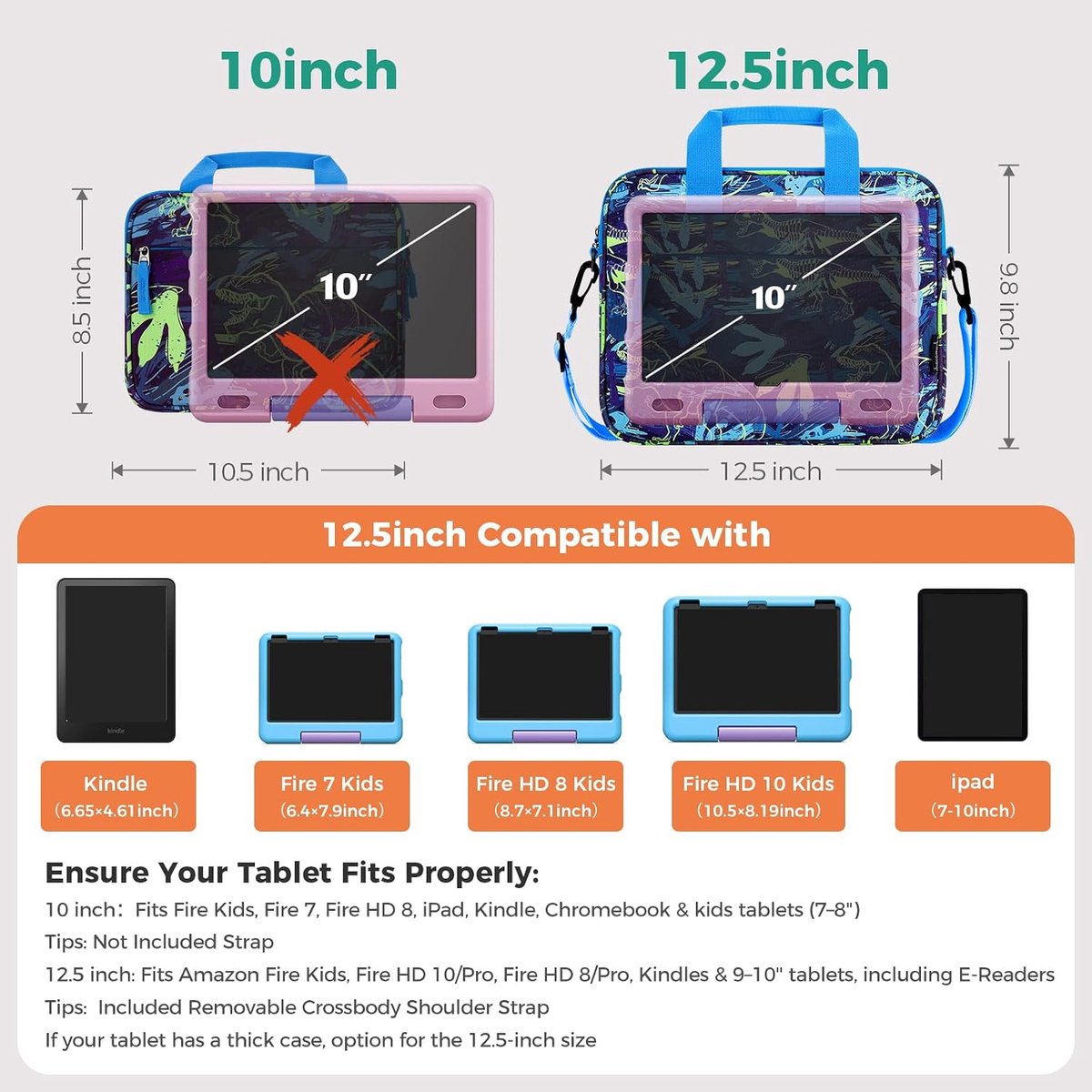 Mocha Kids Tablet Sleeve Bag voor jongens en meisjes, (10-12,5 inch)