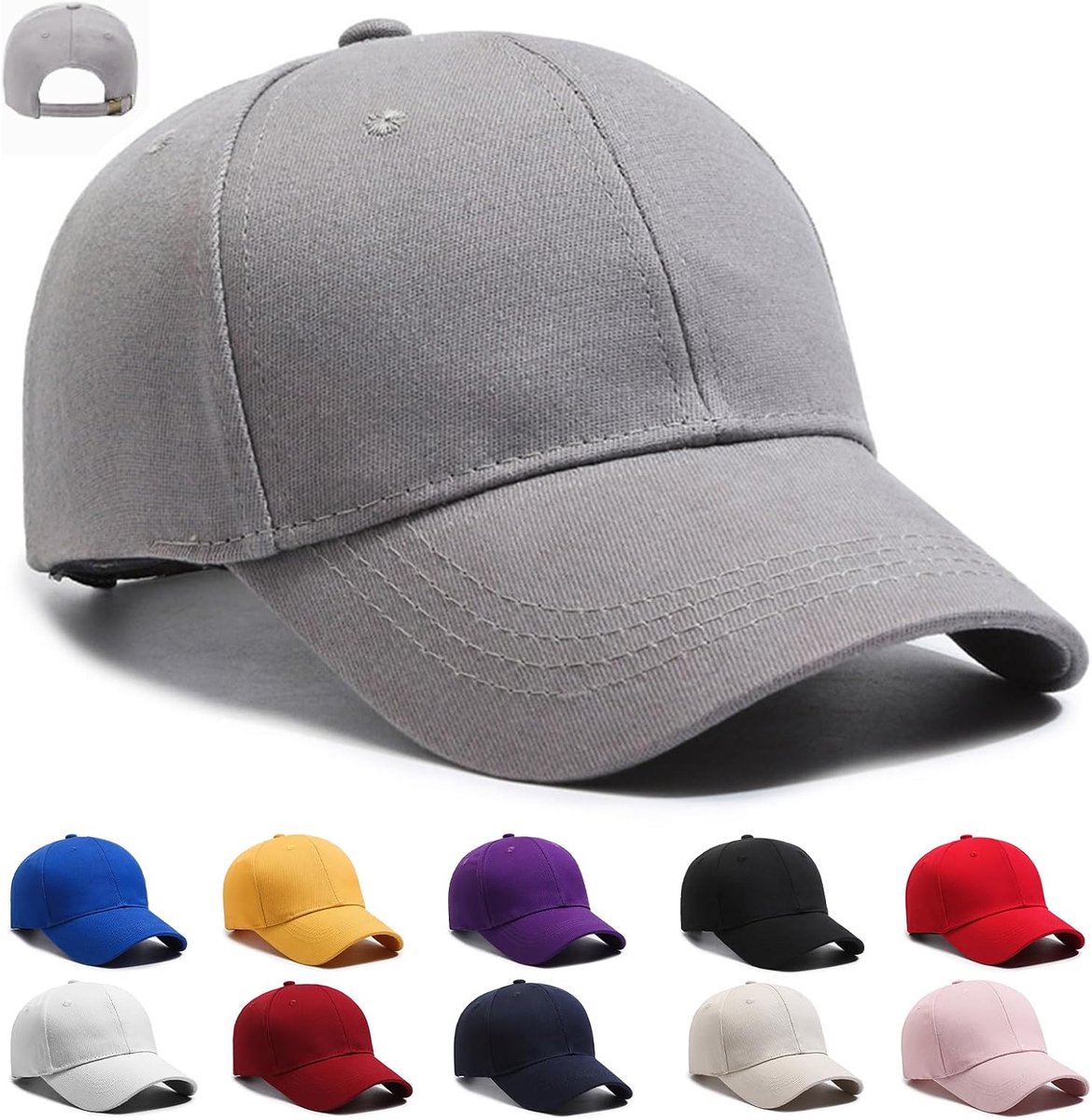 Baseballpet, Baseballpet voor dames en heren, Verstelbare klep, 100% katoen, Effen kleur, One size, Outdoor, Sport, Reizen