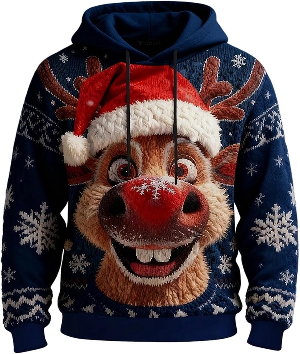 Feestelijke kersttrui, behaaglijke fleece hoodie met lange mouwen voor feestelijke gelegenheden en casual winterkleding met klassiek kerstmanmotief