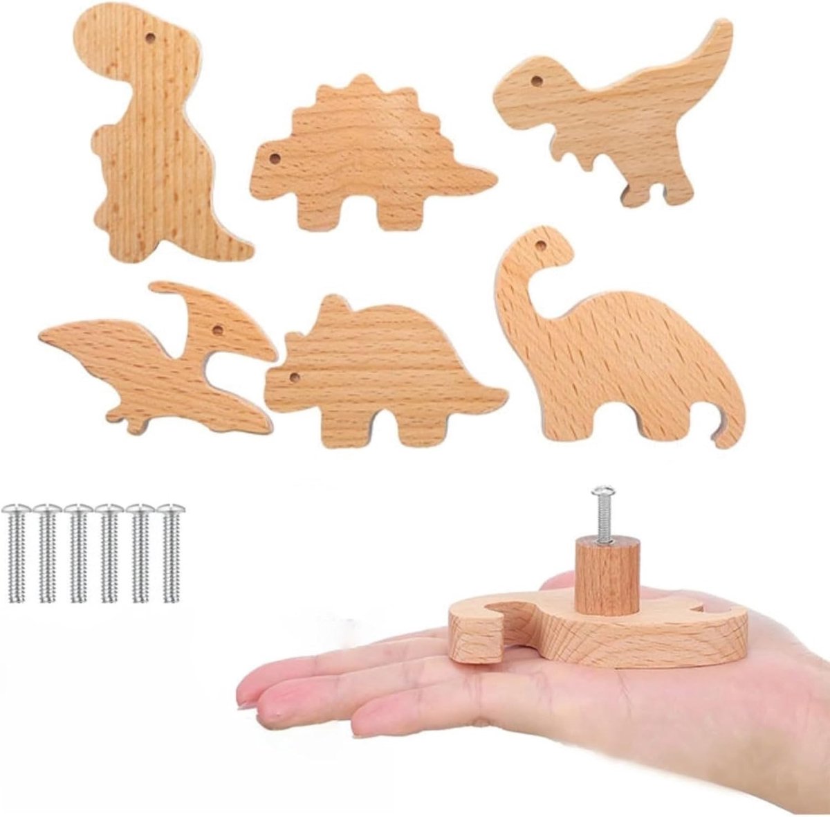 Houten Dieren Knoppen voor Meubels - 6 Stuks Kastknoppen met Schroeven voor Kinderen, Ideaal voor Keuken en Woonkamer