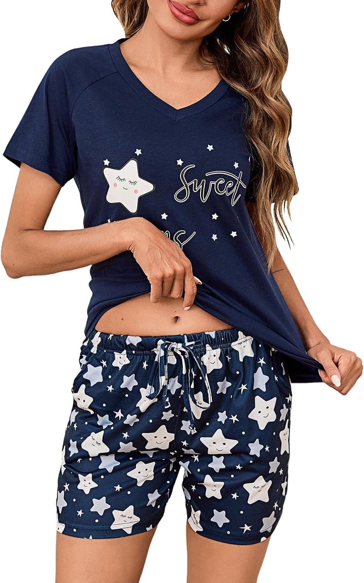 Pyjama dames zomer pyjama katoen dames korte pyjama dames tweedelige pyjama dames casual pyjama's zachte en comfortabele pyjama's dames
