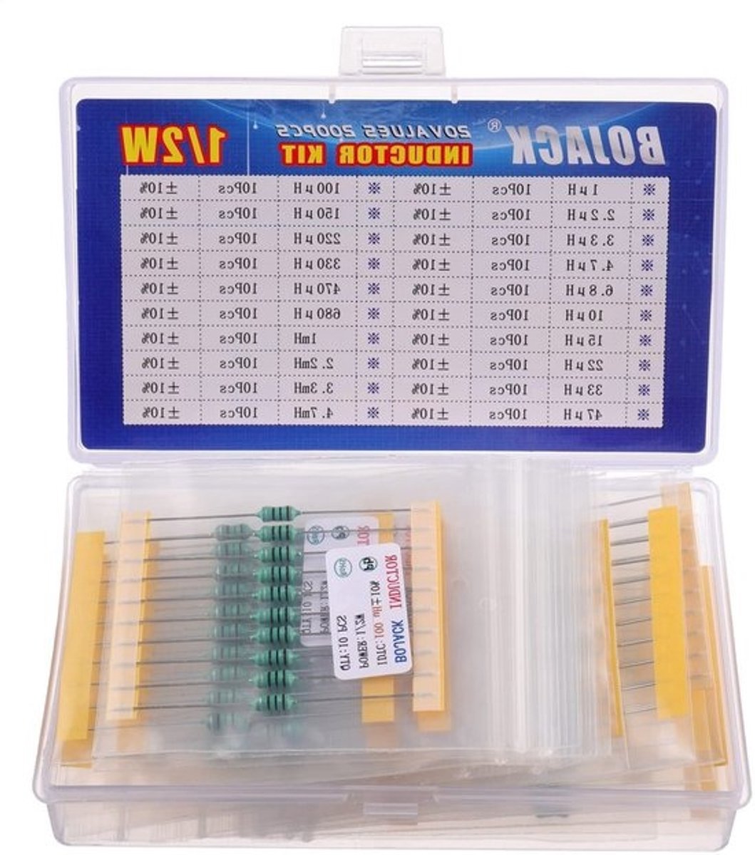 20 Waarden 200 Stuks Inductoren 1uH tot 4.7mH 0.5W Kleur Ring Inductor Assortiment Kit voor Elektronica en Hobbyprojecten