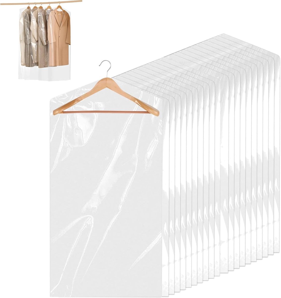 Set van 30 Transparante Kledinghoezen 60 x 90 cm - Bescherming voor Kleding, Stofafdekking en Droogkuishoezen voor Kostuums, Jurken en Jassen