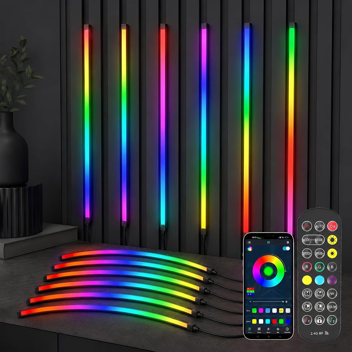 paneelverlichting, dimbaar, op maat te snijden, ingebedde led, 6 x 100 cm, RGB droomkleur, ledstrip, ondersteunt muzieksynchronisatie, afstandsbediening, aanpassing van kleur, helderheid