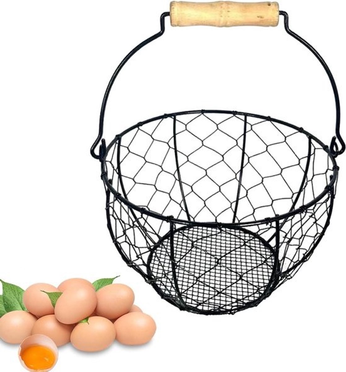 Eierentas - Draadmand Opberger - Aanrecht Organiseren - Met Handvat - 22 cm Breed - Zwart