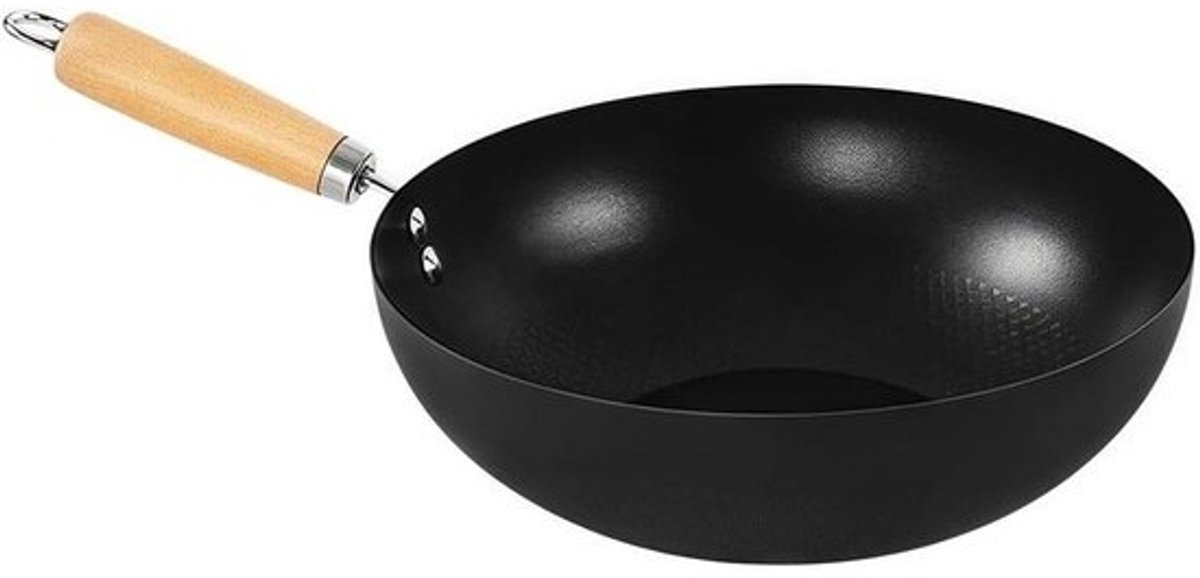 IJzeren koekenpan - Wok pan - Roerbakken koken - Zelfs warmteverdeling - 28CM - Zwart