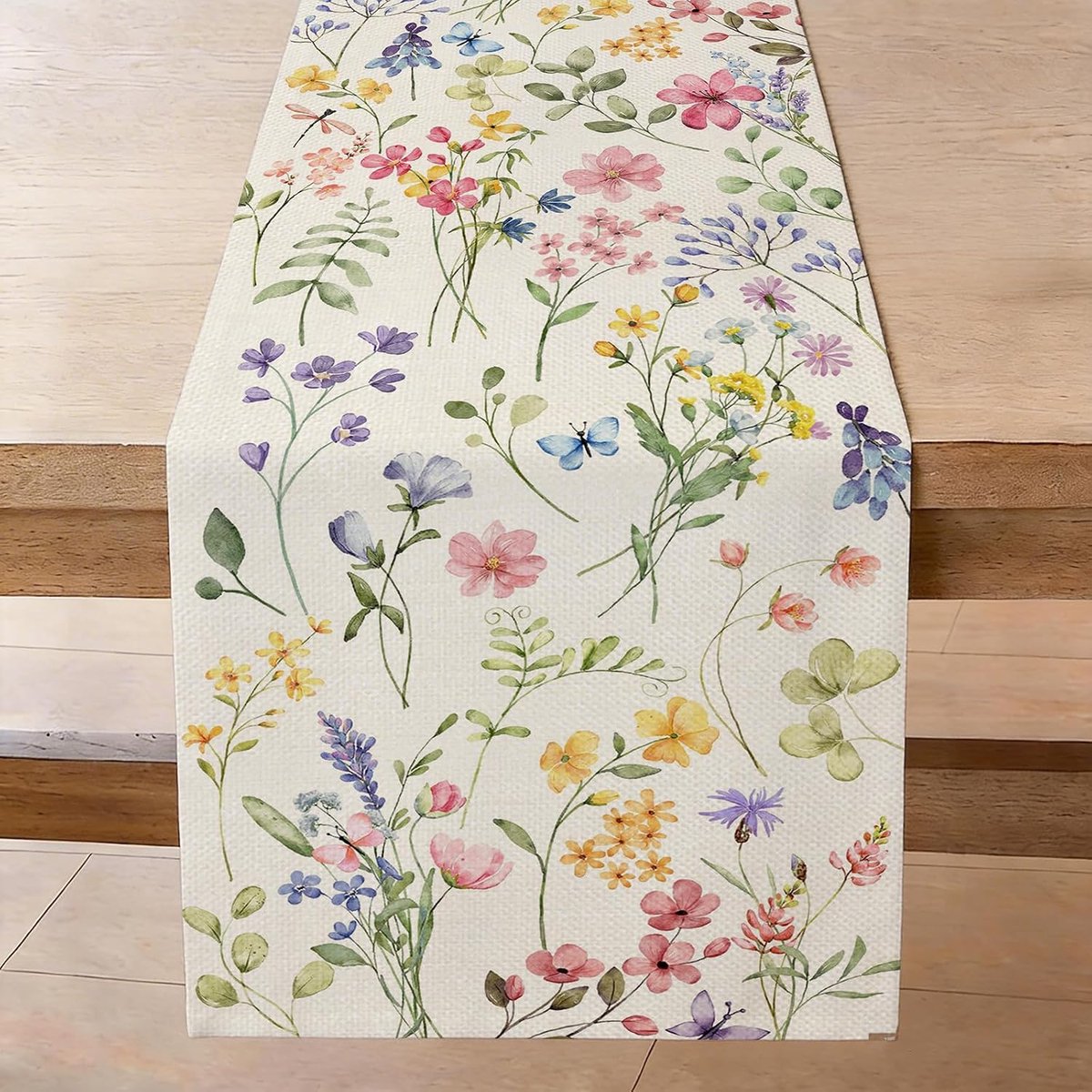 Tafelloper zomer 40 x 140 cm, kleurrijke bloemen, tafelband, moderne tafeldecoratie, bruiloft, afwasbaar, linnenlook, keuken, eettafel, tafeldecoratie voor binnen en buiten, woonkamer