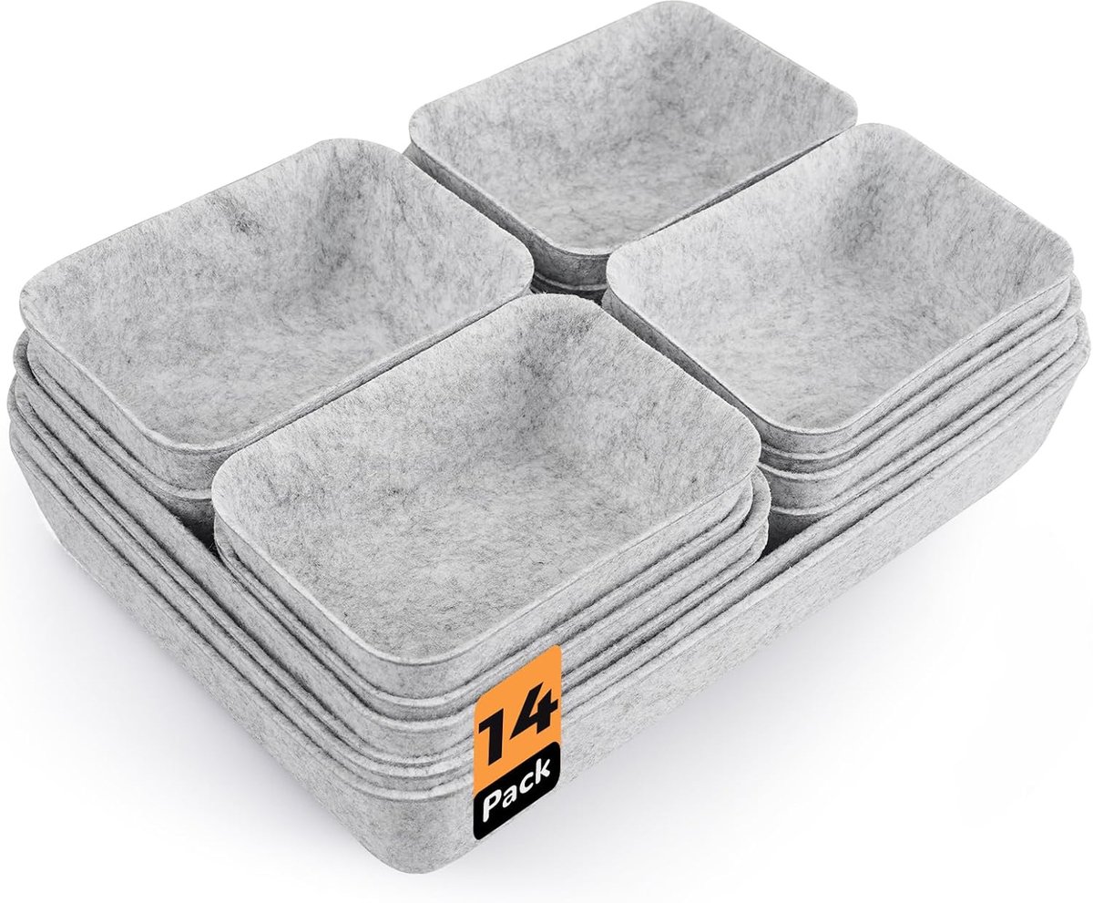 Organizer voor laden, 14 stuks lade-organizer van vilt met 4 maten, organizer voor bureau, make-uptafel en kasten