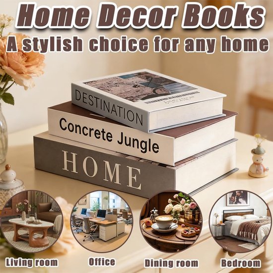 3 stuks decoratieve boeken, decoratieve boekenbox, opbergdoos, boekendoos, decoraties voor de salontafel, geschikt voor woonkamer, slaapkamer, boekenkasten, kantoren, schoorsteenmantel en — afbeelding 4