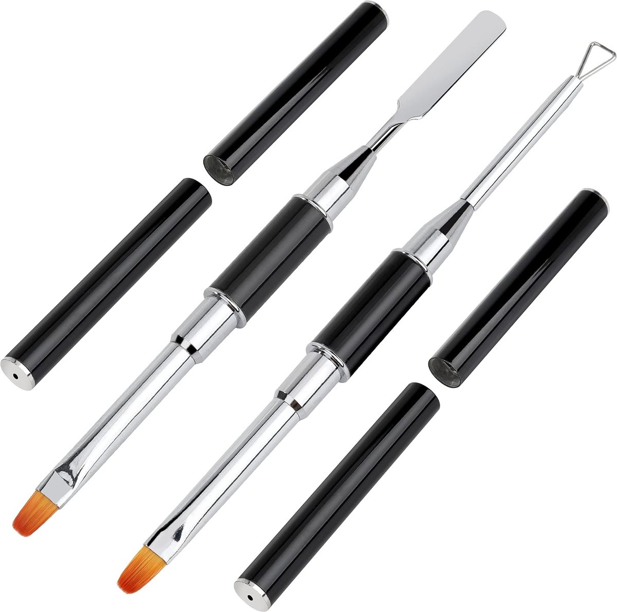 Nagelborstel UV gel gereedschap roestvrij staal dual-end nail art pen acryl tekening voor nagelkunst penseel 2 stuks