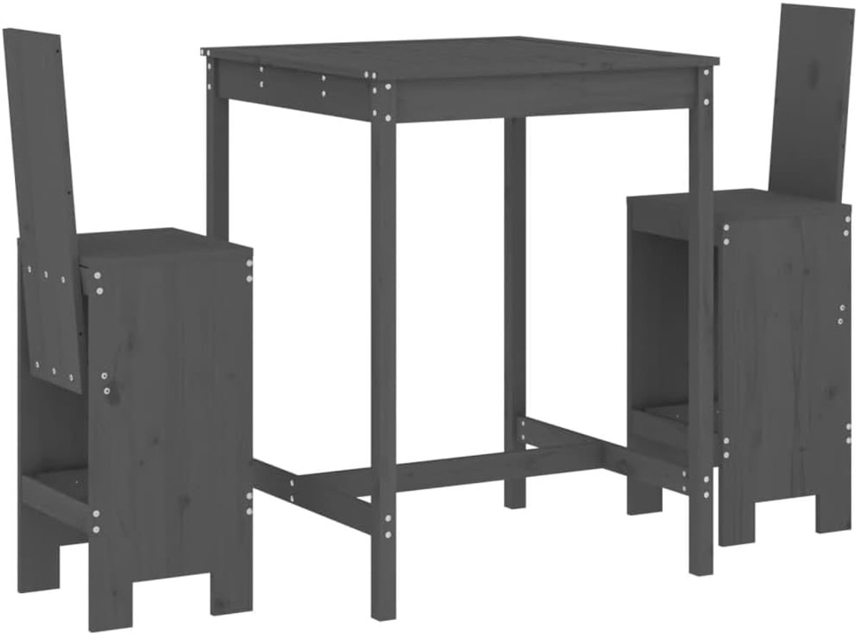 3-delig.Tuinbarset barset toonbank bartafel barkruk barstoel tuinset tuinmeubelen zitgroep 1 x tuintafel, 2 x barkruk massief grenenhout grijs