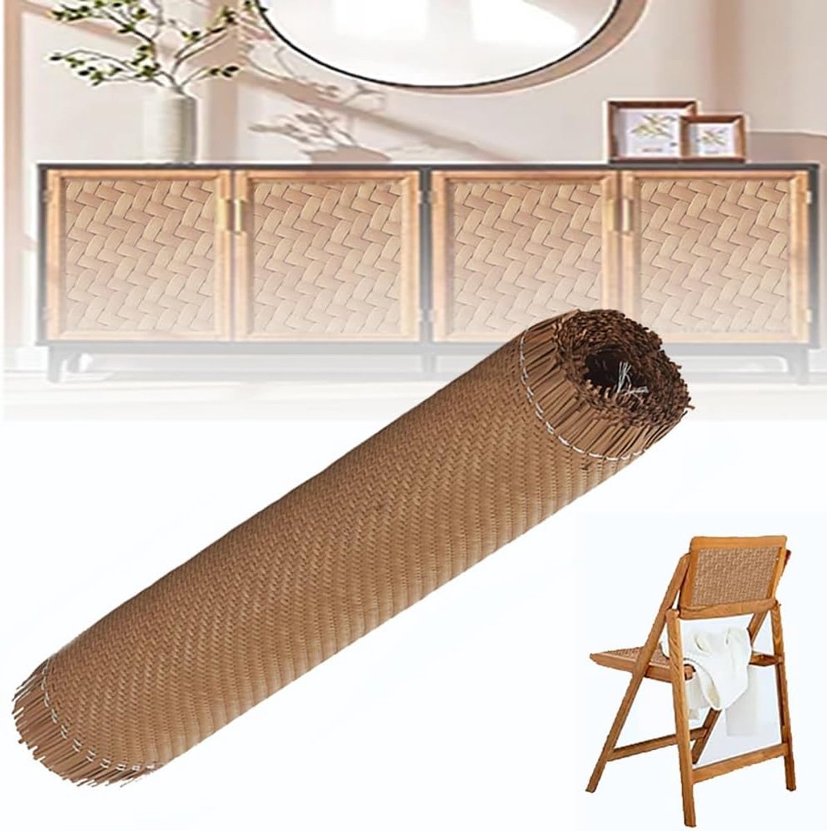 Vlechtwerk, ladekast van Weens vlechtwerk, rotanvlechtwerk per meter, Weens vlechtwerk rotanweefsel, waterdicht en schimmelbestendig voor doe-het-zelfprojecten en decoratie (Curry, 200 x 40 cm)