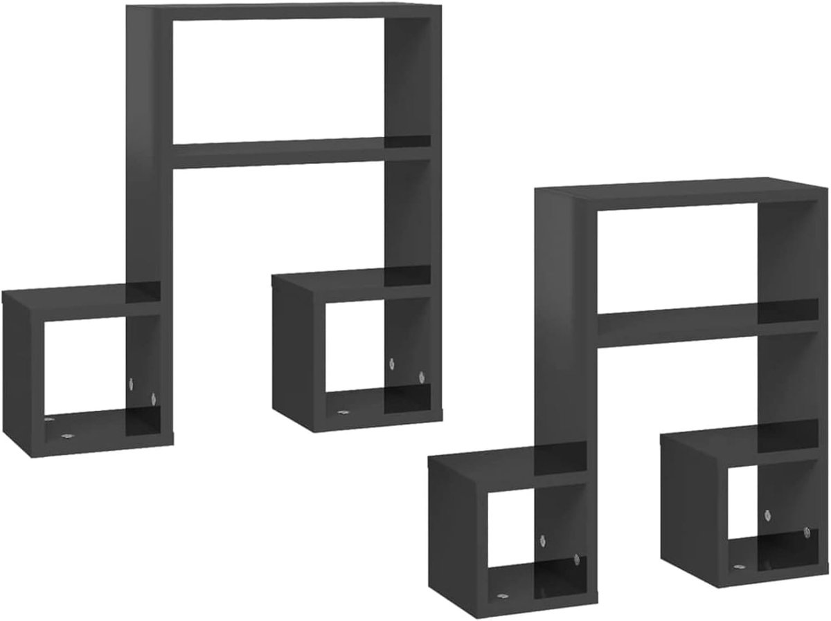 2 stuks wandrekken in de vorm van een muzieknot, woonkamerkast, kubusrek, boekenrek, opbergkast, hangkast, hoogglans-grijs, 50 x 15 x 50 cm spaanplaat