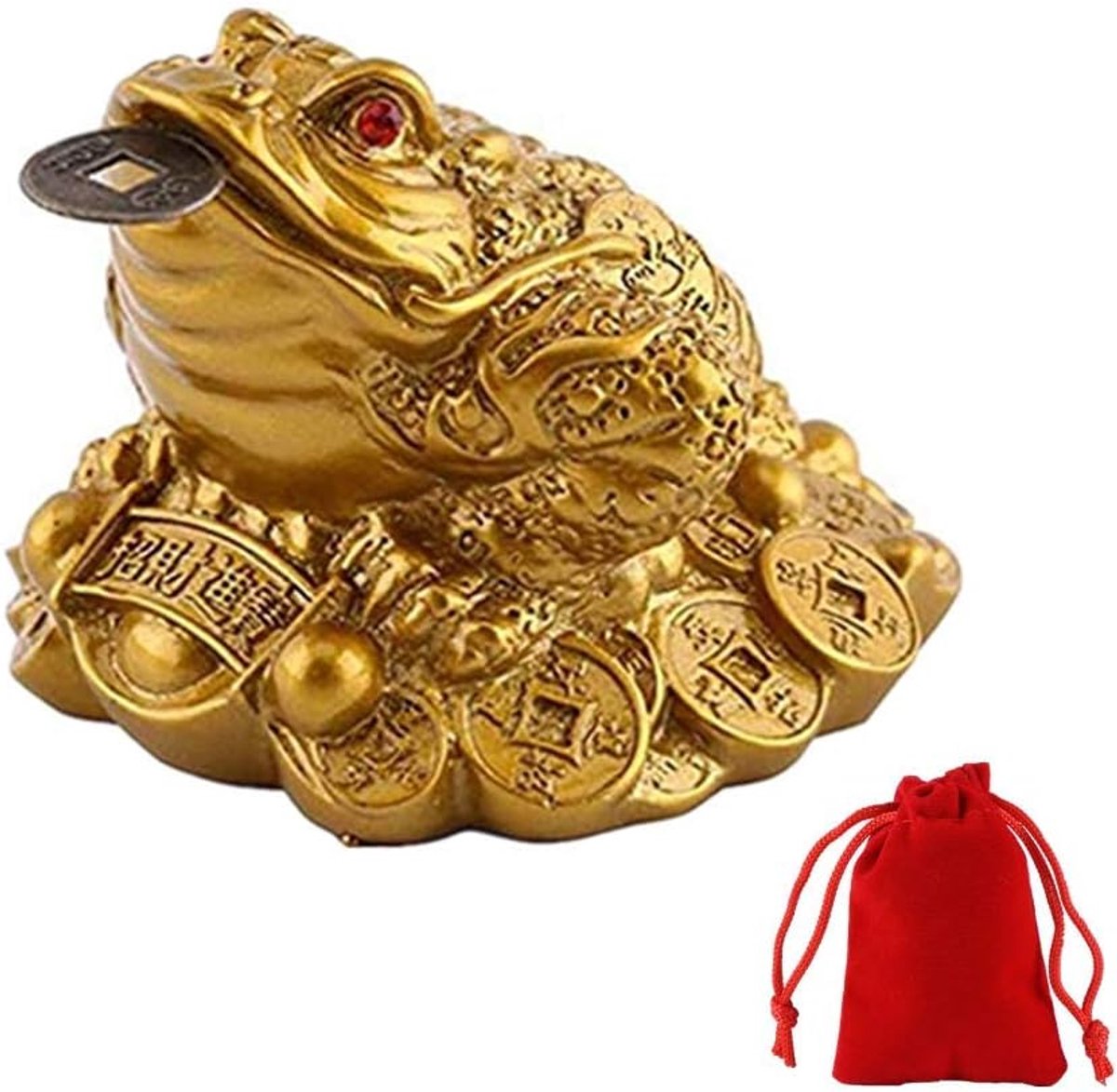 Kikker Munt, Feng Shui Pad Chinese Geluksbrenger voor Welvaart Home Decor Cadeau met Gelukzak