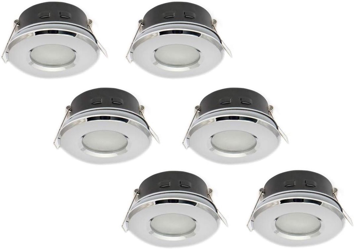 Rond, Waterdicht IP54, GU10 Fitting, Chroom, 6-Pack