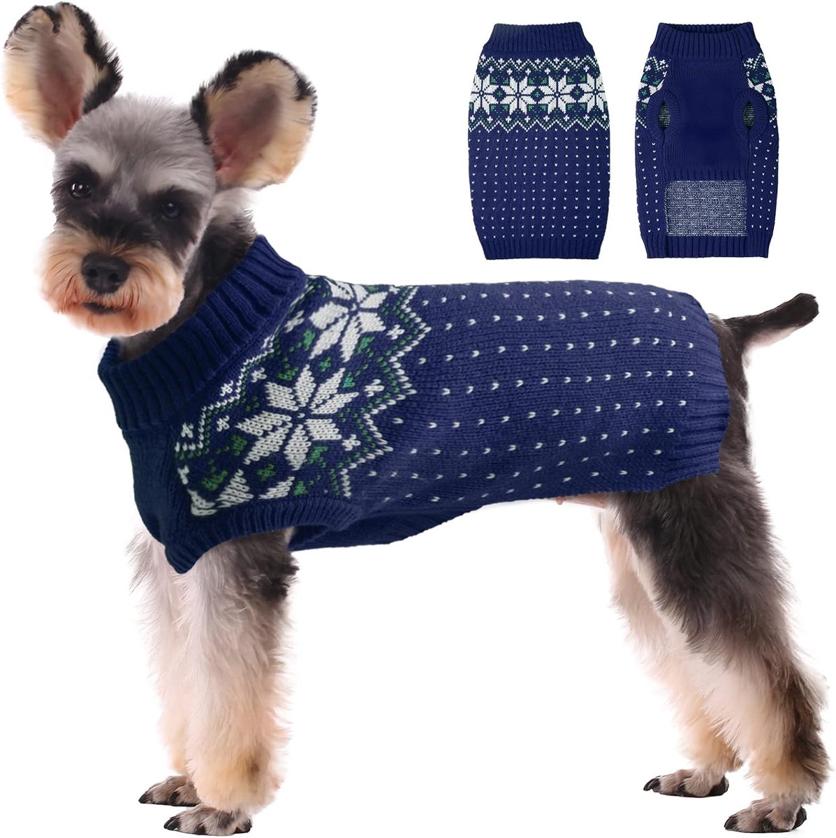 Hond kat gebreide trui, puppy Kerstmis warm gebreide huisdier winter trui vest sneeuwvlok patroon kleine middelgrote honden coltrui koud weer trui voor vakantie Kerstmis