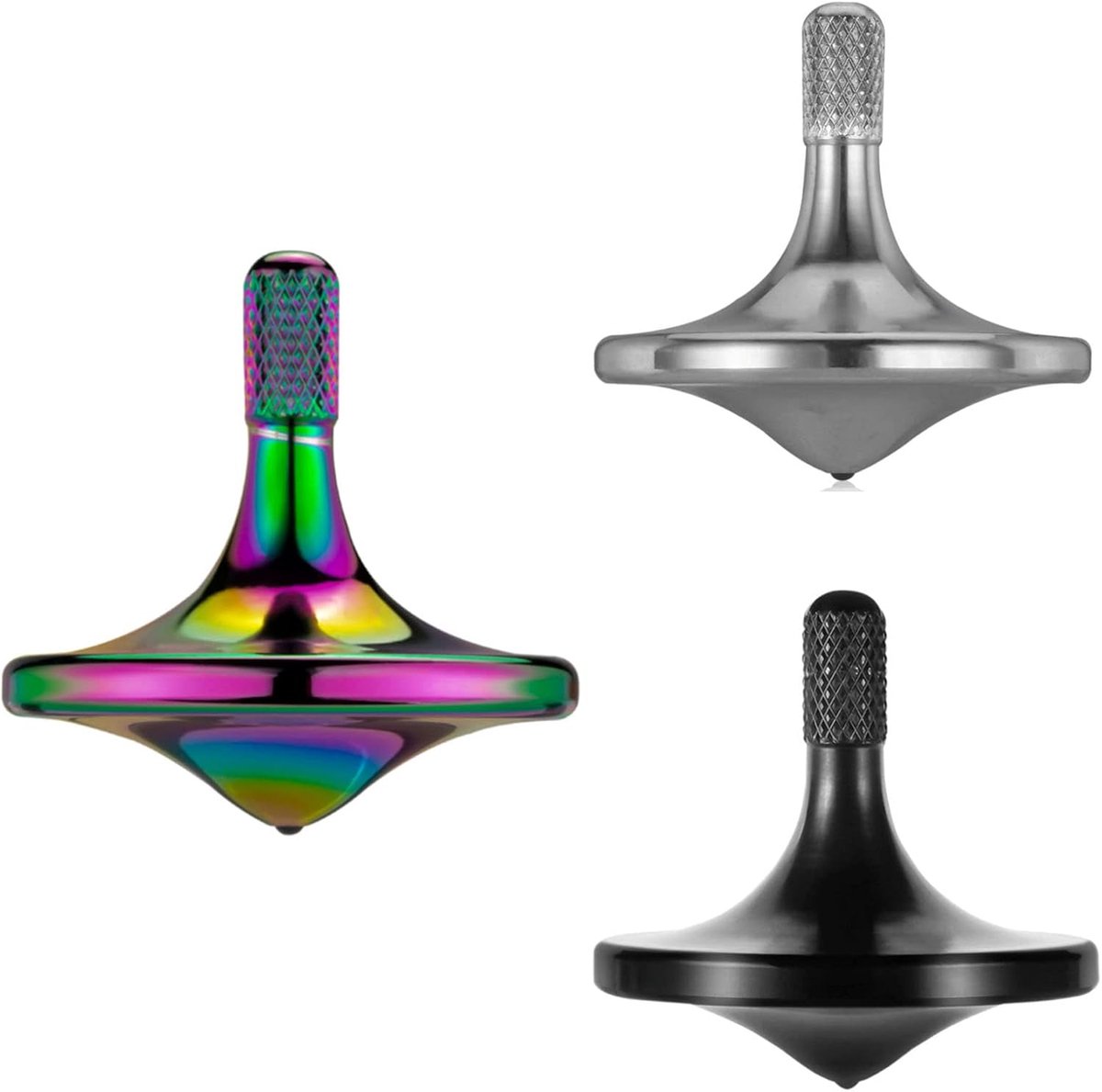 Metalen tol, soepel draaien voor een lange tijd, optimale draaitijd van 8 minuten, perfecte balans Goede kwaliteit EDC-speelgoed (3PCS Zwart+Zilver+Gekleurd)