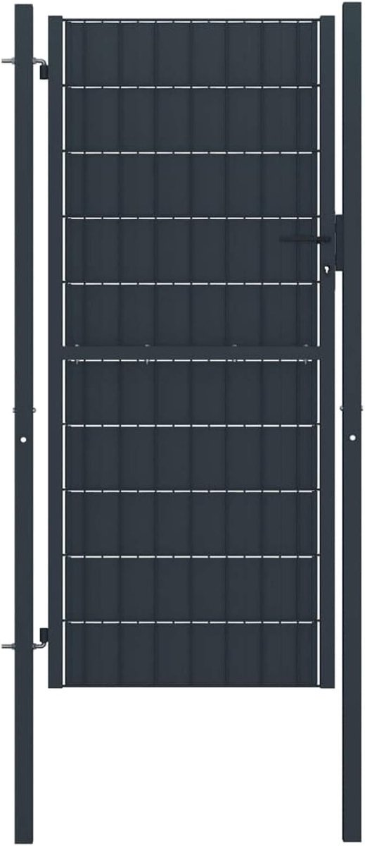 Poort voor omheining van staal, groen/antraciet, 100 x 151/174/214/254 cm, tuinpoort van staal, tuinpoort van metaal, omheining voor buiten, enkele tuinpoort