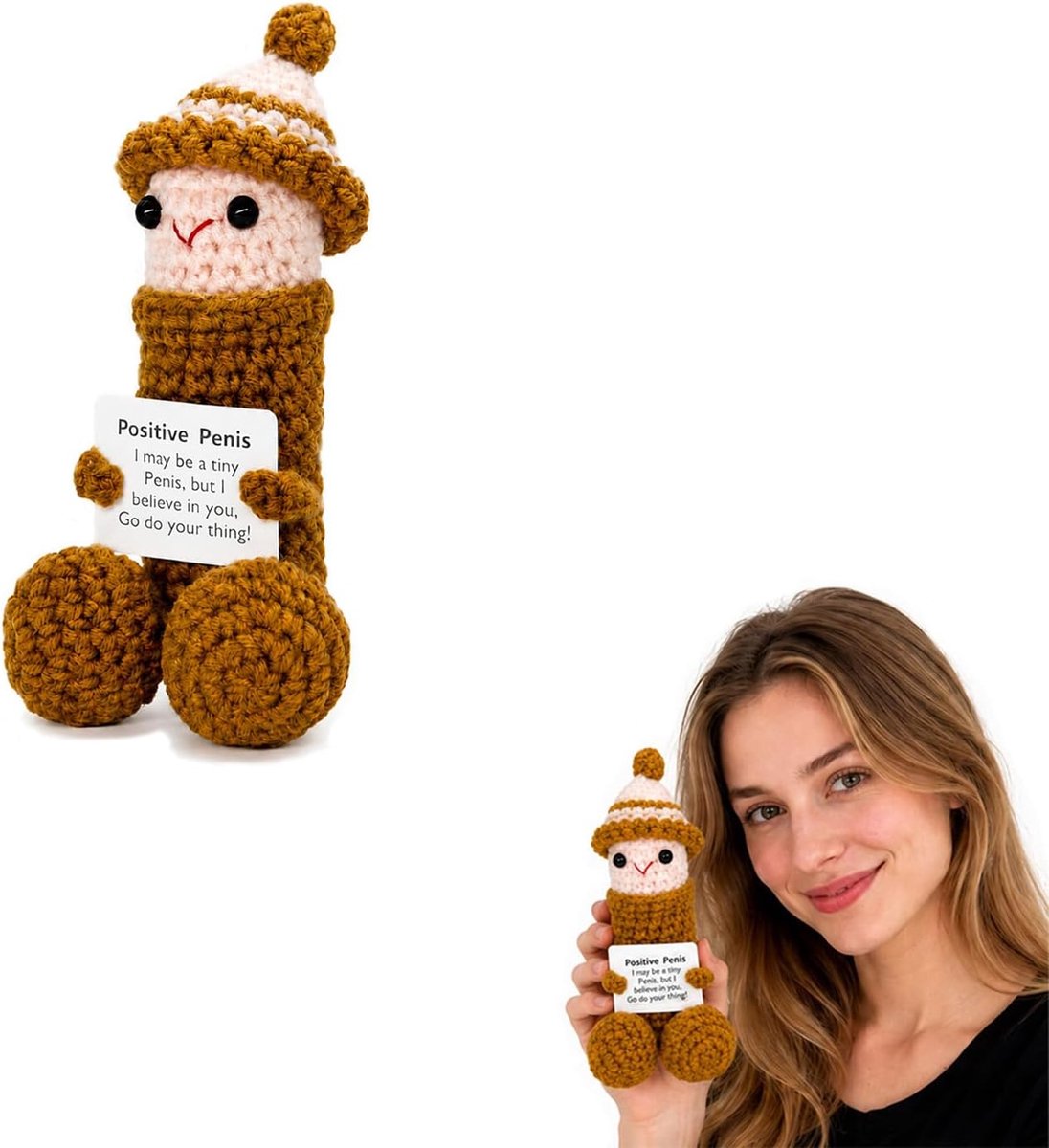 Pluche dier met opschrift, geluksbrenger, cadeau, anti-stress, voor vrouwen, mannen, collega's, 15 cm, kleurrijk, uniek
