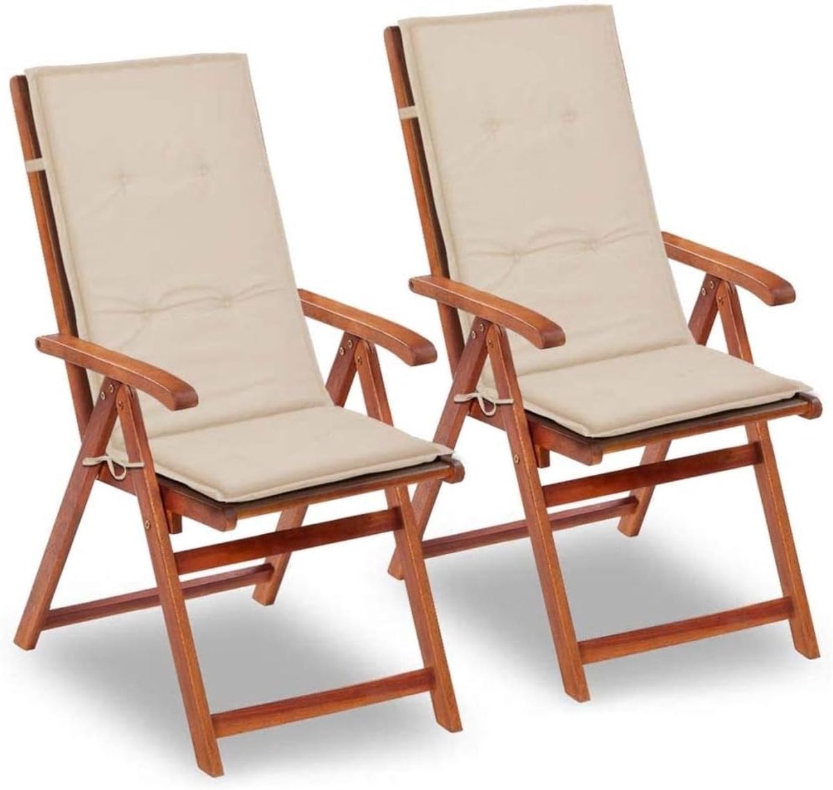 Stoelen met hoge rugleuning, zitkussen, stoelkussen, zitkussen, crème, 120 x 50 x 3 cm, 2 stuks