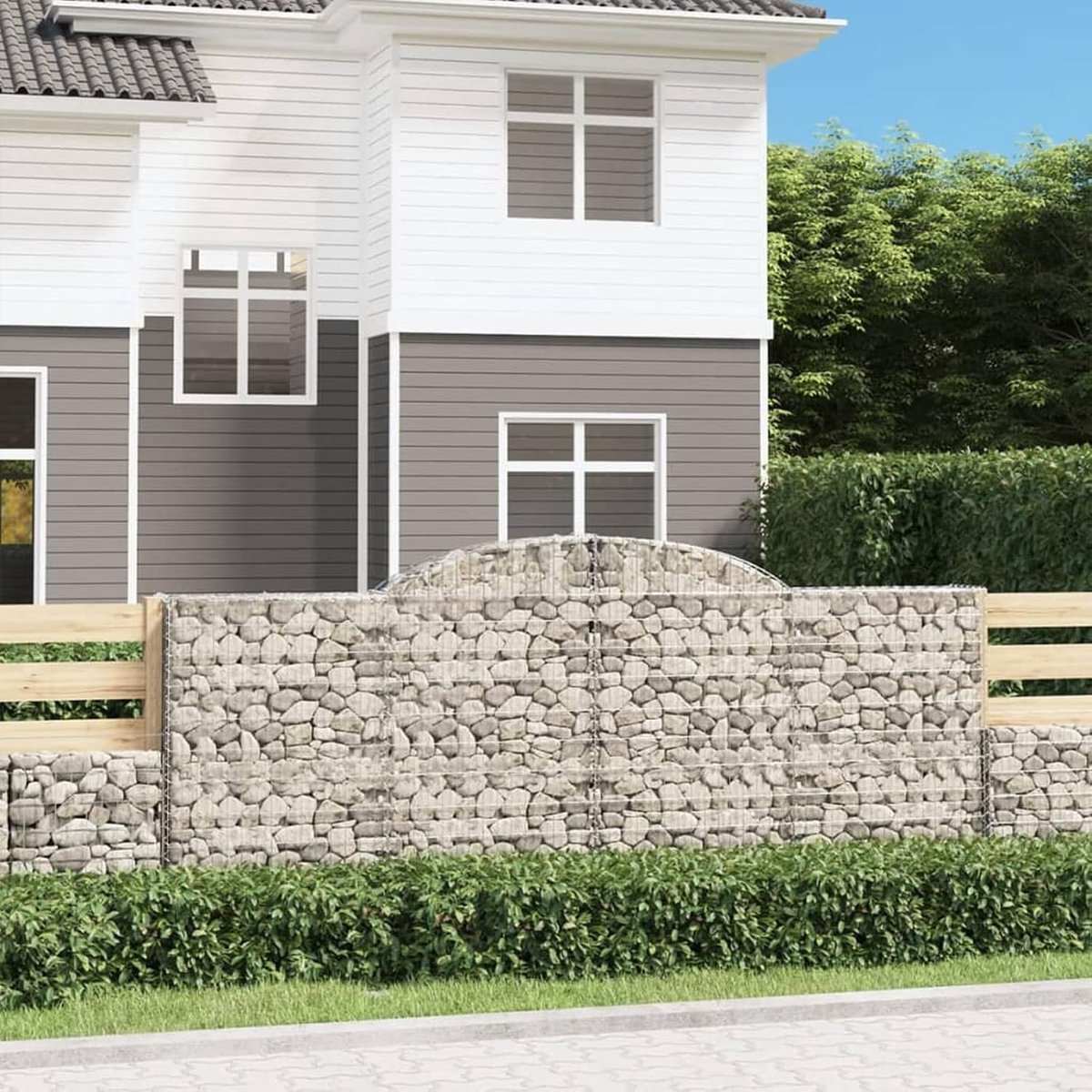 Schanskorven met boogvorm, 2 stuks, 300 x 50 x 120/140 cm, verzinkt ijzer, schanskorven, schanskorven voor stenen, 3146719
