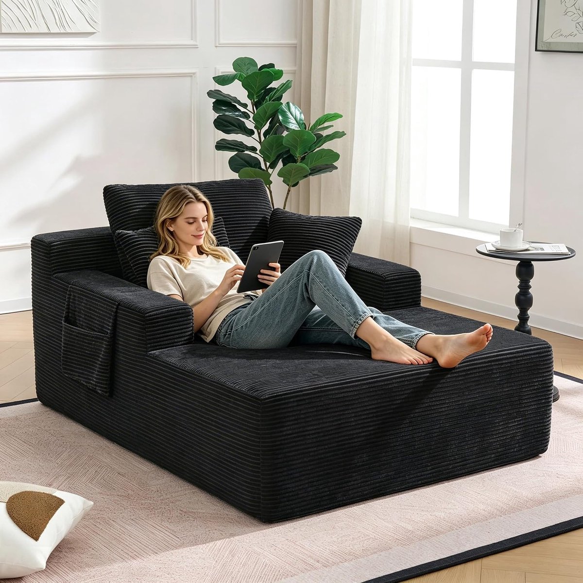 Slaapbank met slaapfunctie, boneless bank, bank van zachte corduroy stof