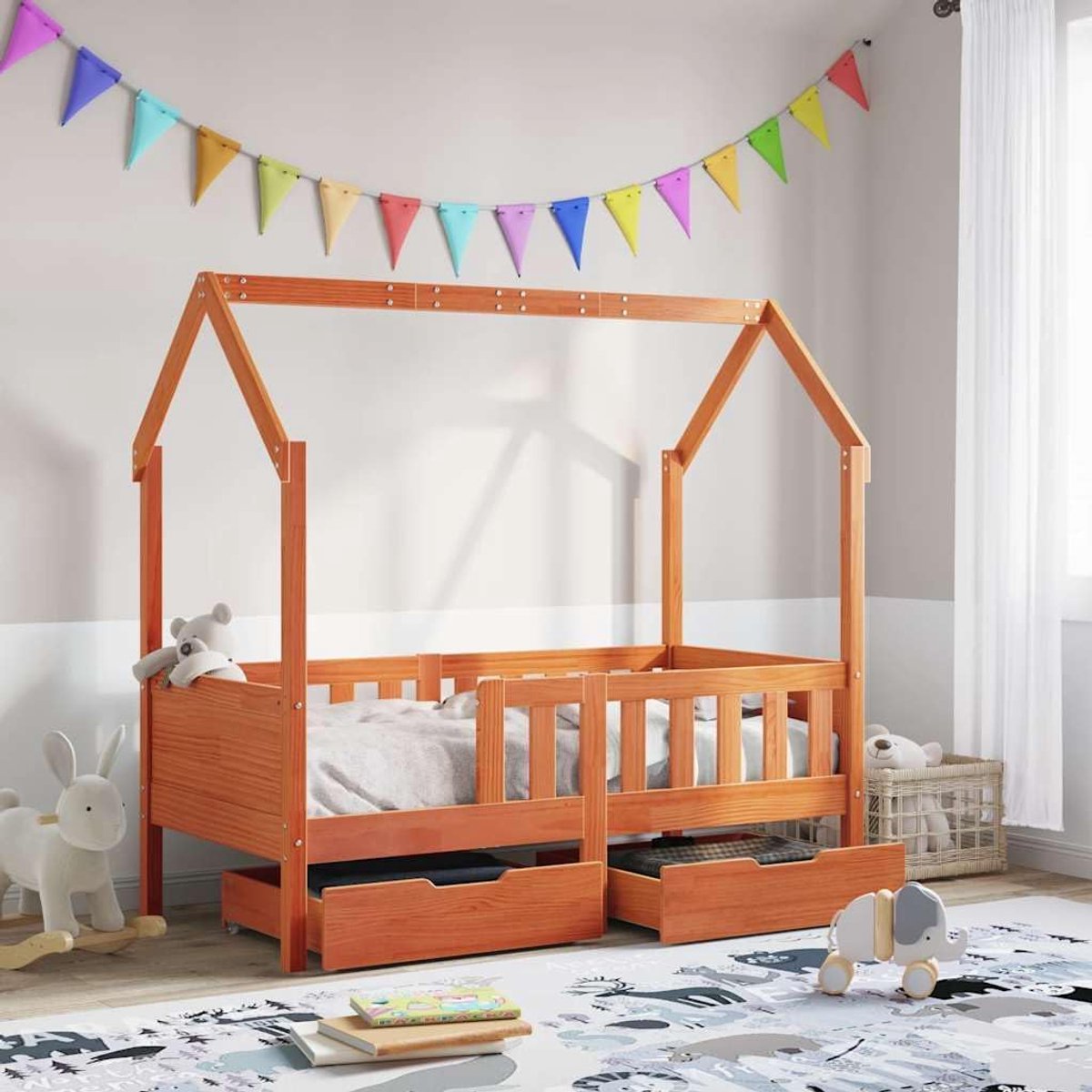 Familiebed tweepersoonsbed slaapkamer meubel kinderbed met laden 80x160 cm massief hout grenen
