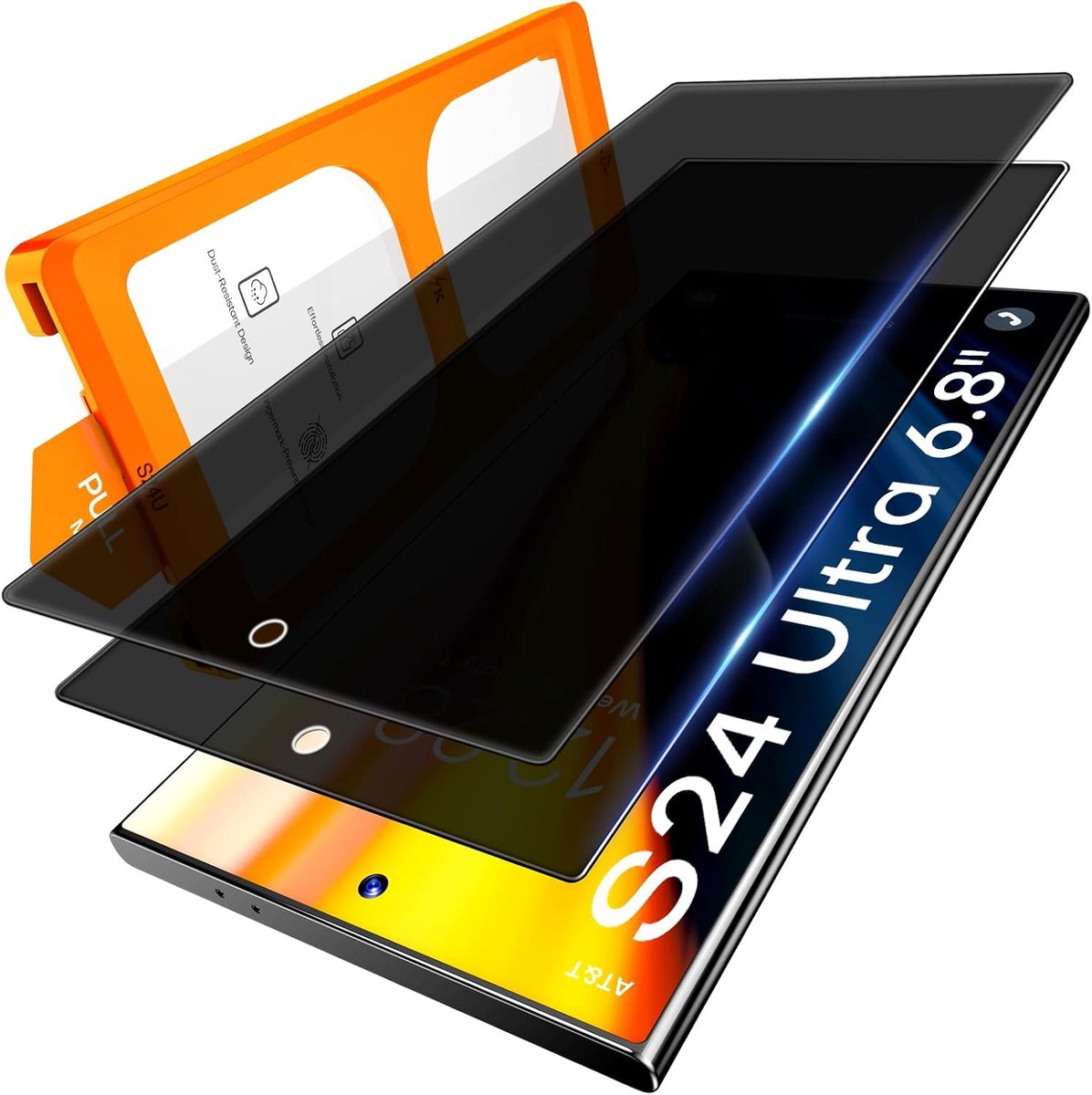 2 stuks gehard glas voor Samsung Galaxy S24 Ultra, anti-spion-display, eenvoudig installatiegereedschap, automatische stofverwijdering, krasbestendig
