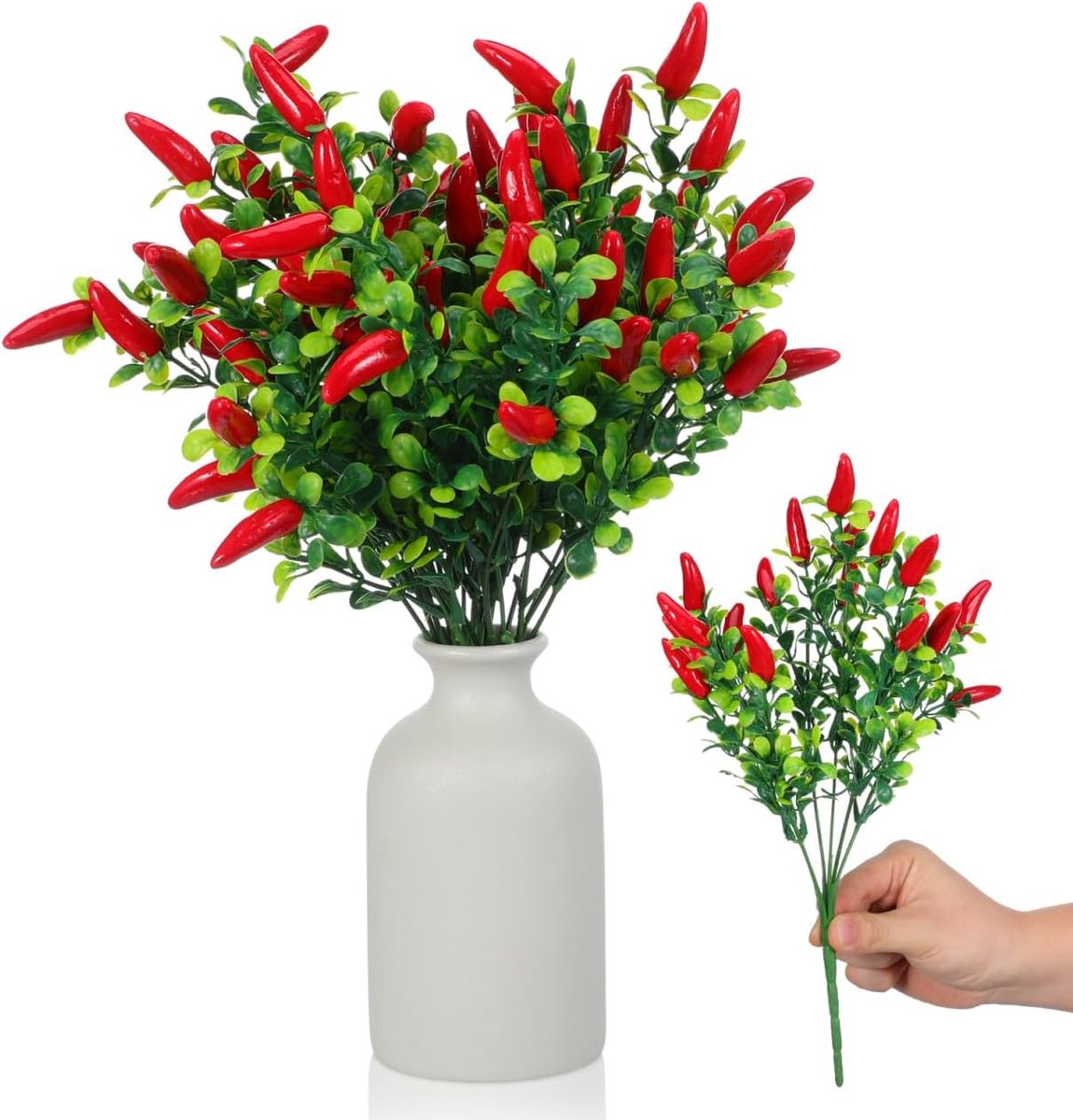 4 stuks kunstmatige chili-plantenboeket van pvc met realistische uitstraling, robuust en onderhoudsvriendelijk als bonsai-ornament voor wooncultuur