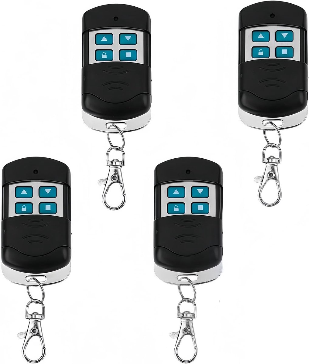 Afstandsbediening voor garagedeur, 433 MHz, 4 stuks, voor garagedeur, vaste code, met 4 toetsen, voor garagedeuren, schuifdeuren en barrières