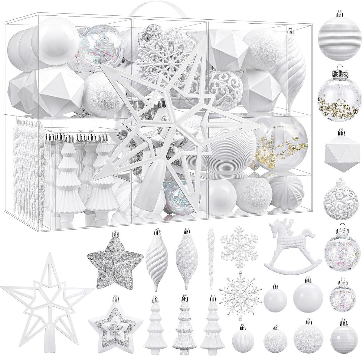 Kerstballen ornamenten set, onbreekbare plastic decoratieve ballen voor kerstboom, decoratie, vakantie, bruiloft, wit