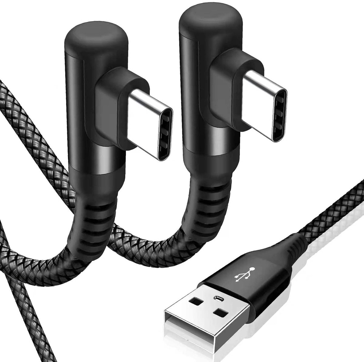 C Kabel 90 Graden,[2 Stuks, 2m] Snel Opladen USB C to USB A,Type C nylon oplaadkabel Charger Kabel voor iphone 17 16 15 Pro Max,Samsung Galaxy S26 S25 S24 S23 S22 S21 S20 S10 S9 Note 20,A72