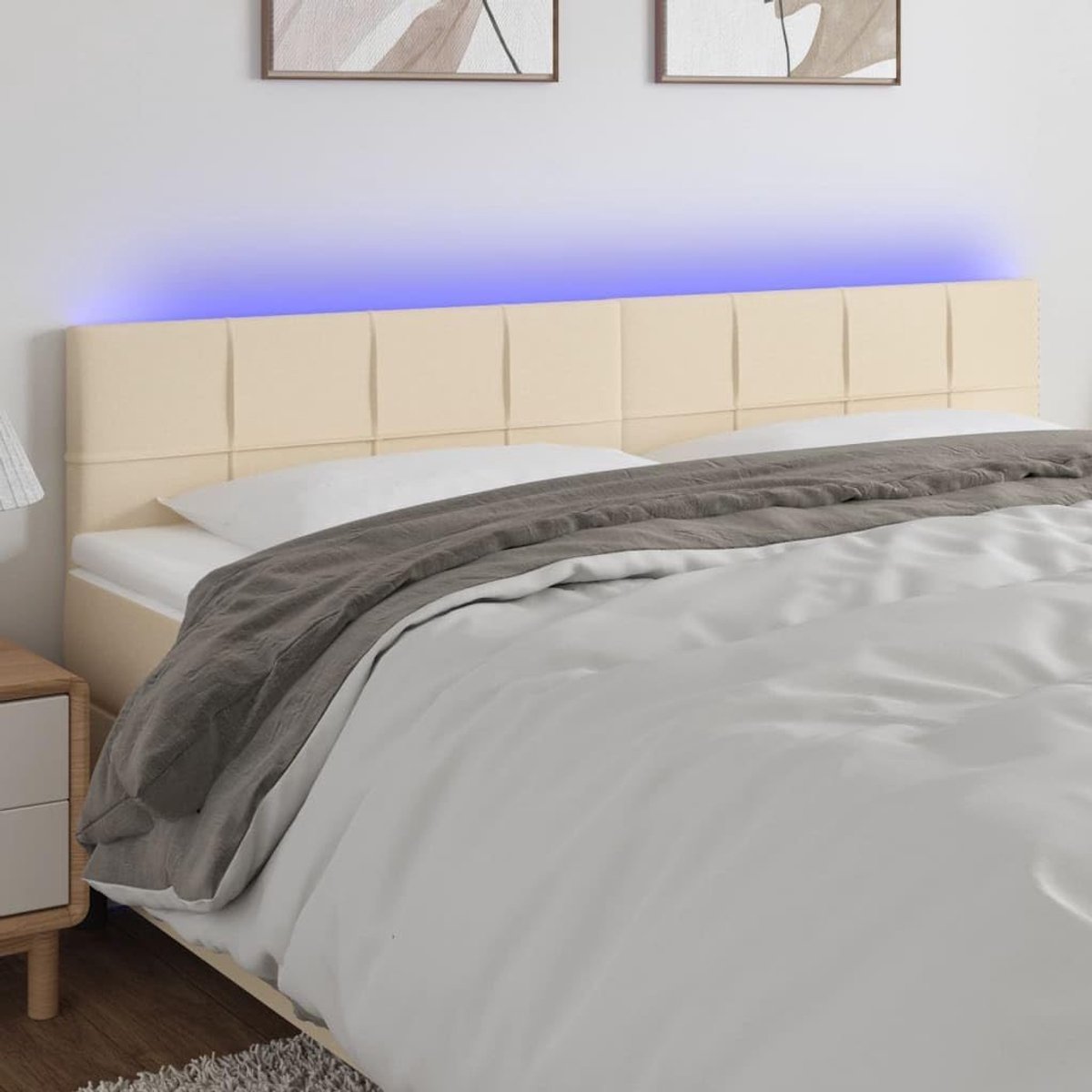 Crèmekleurig, 160 x 5 x 78/88 cm, verstelbare hoofdsteun met gekleurde leds en snijband, ideaal voor slaapkamers