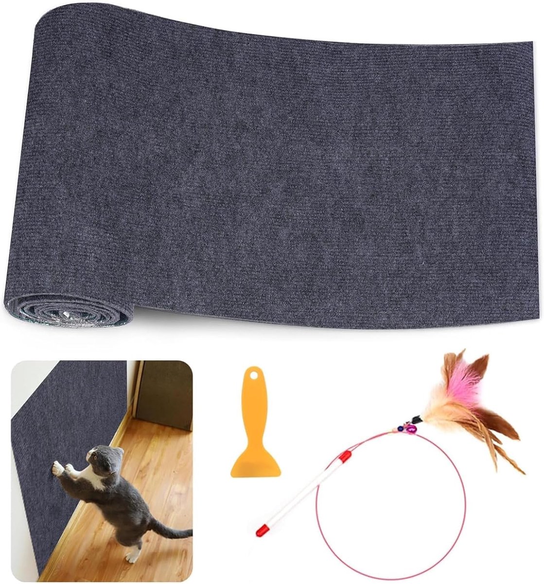 Krabmat voor katten,zelfklevende kattenmat,200 x 40cm,krabpaal voor bank,trimbare zelfklevende krabmat voor katten,kattenkrabmat voor bescherming kattenstandaard, bank, meubelbescherming