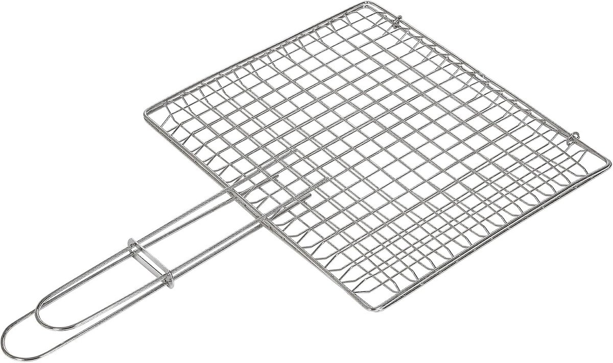 gebogen voor vlees of vis, 40 x 45 cm. Grillrooster zonder poten, staal.