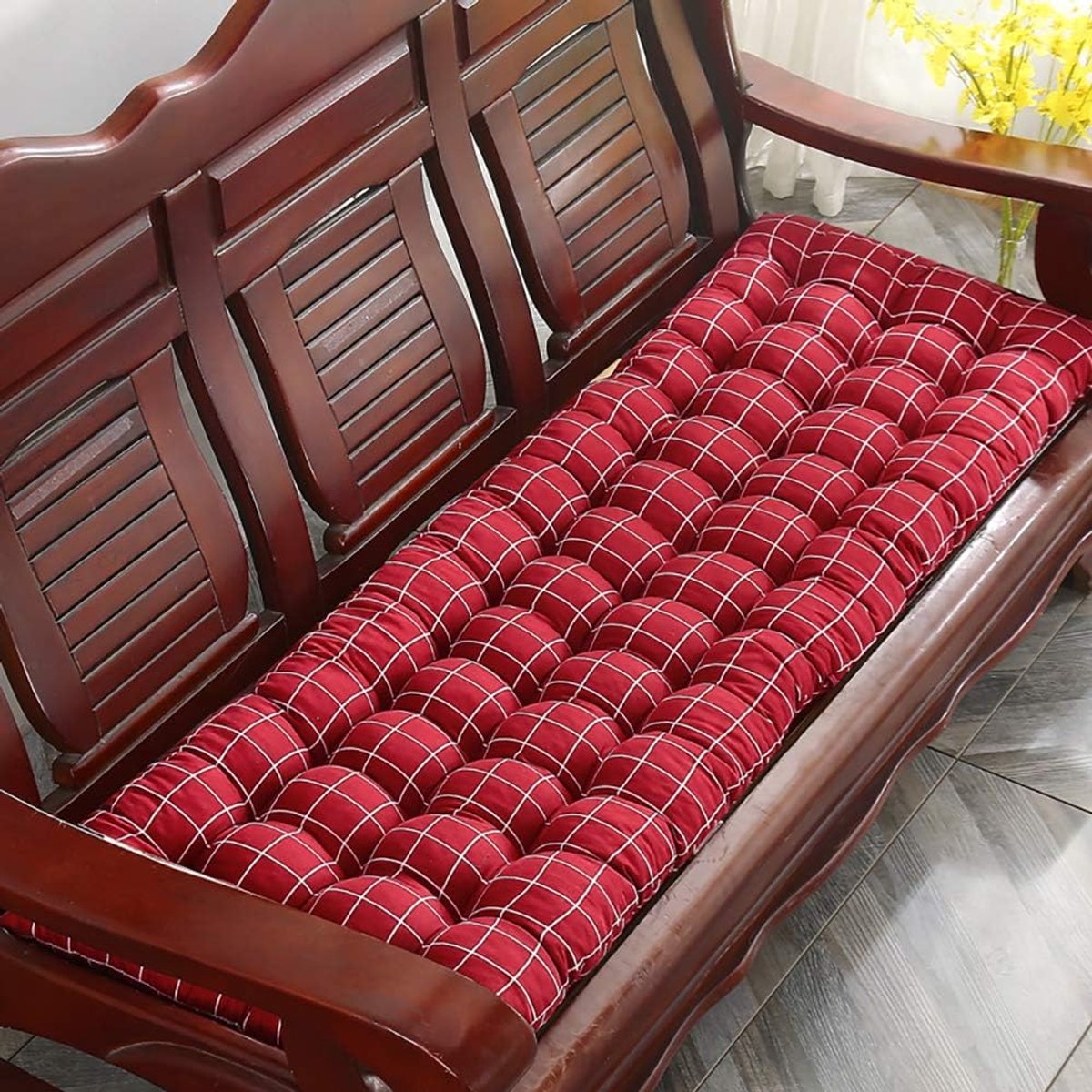 Patio Bench Kussen, High Back Chair Kussen, Schommelbank Kussen, Dikke Gewatteerde Seating Cover for Travel Holiday (Kussen Only),Red,48x150cm