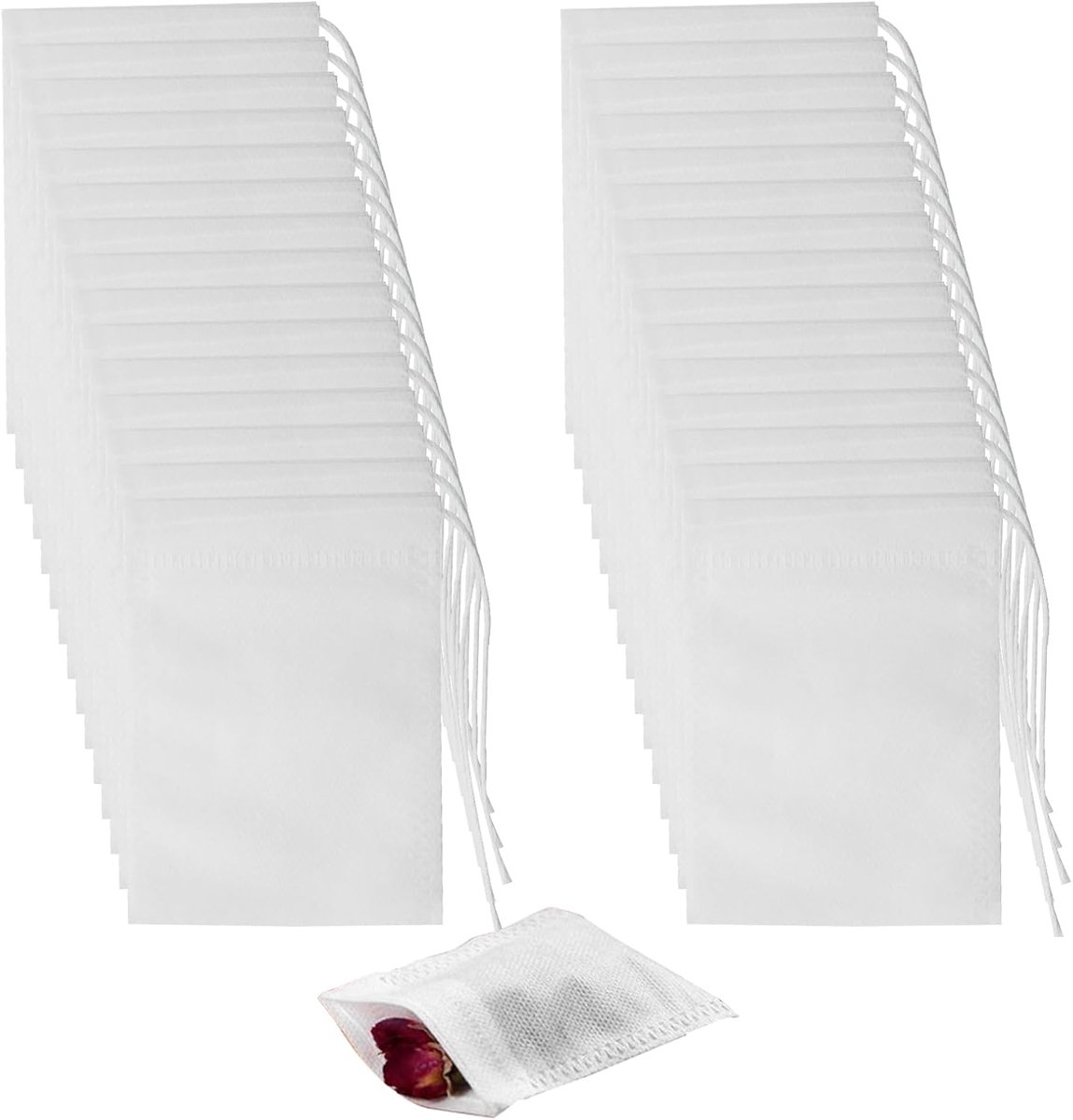 Wegwerptheefilterzakjes, 7 cm x 9 cm, met trekkoord, theezakjes, wit, theefilter voor geurende thee, specerijen, vanille, lavendel, koffie, 200 stuks