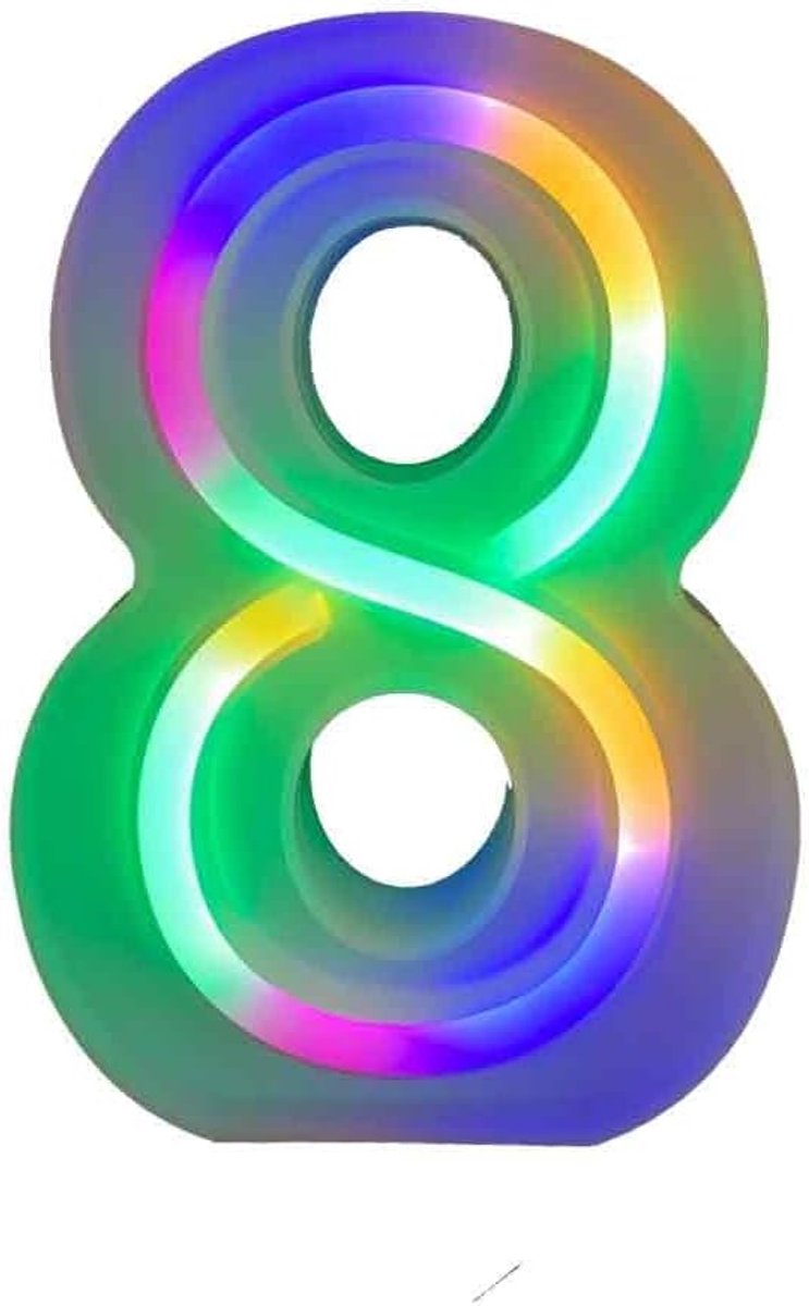 Lichtgevende led-cijfers, neonletters, nachtlampjes voor muur, verjaardag, feest, Kerstmis, bruiloftsdecoratie, kleurrijke letters, cijfers (8)