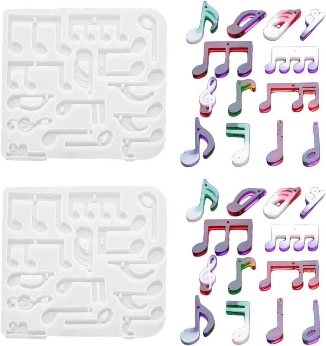 2 stuks muziekvormen, siliconen vorm, epoxyhars, muziekliefhebbers, gieten, oorbellen, halskettingen, hangers, sieraden, gietvormen met gat